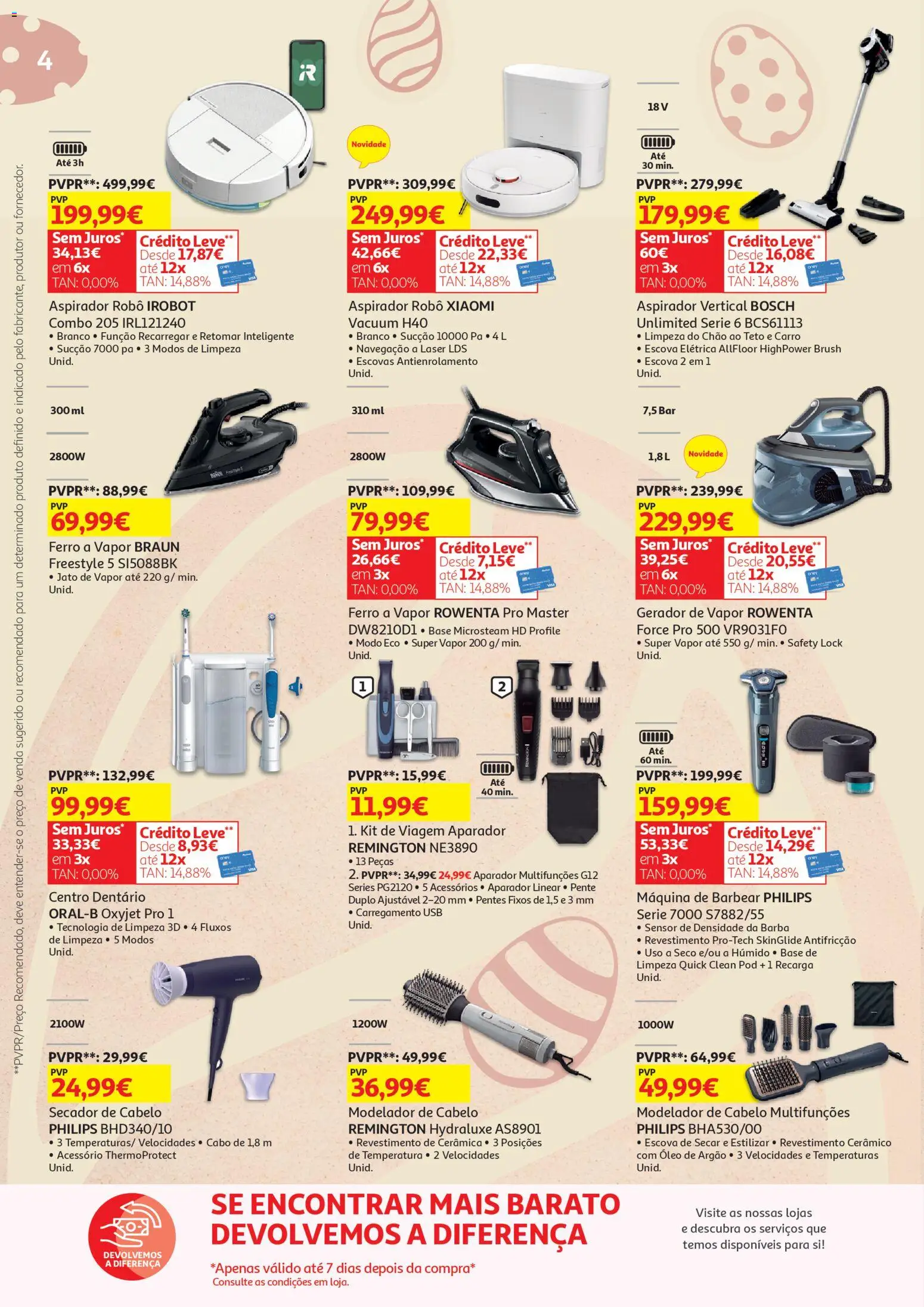 Auchan - Tecno Páscoa │ válido de 13.03.2026 | Página: 4 | Produtos: Ferro a vapor, Secador, Robô, Base