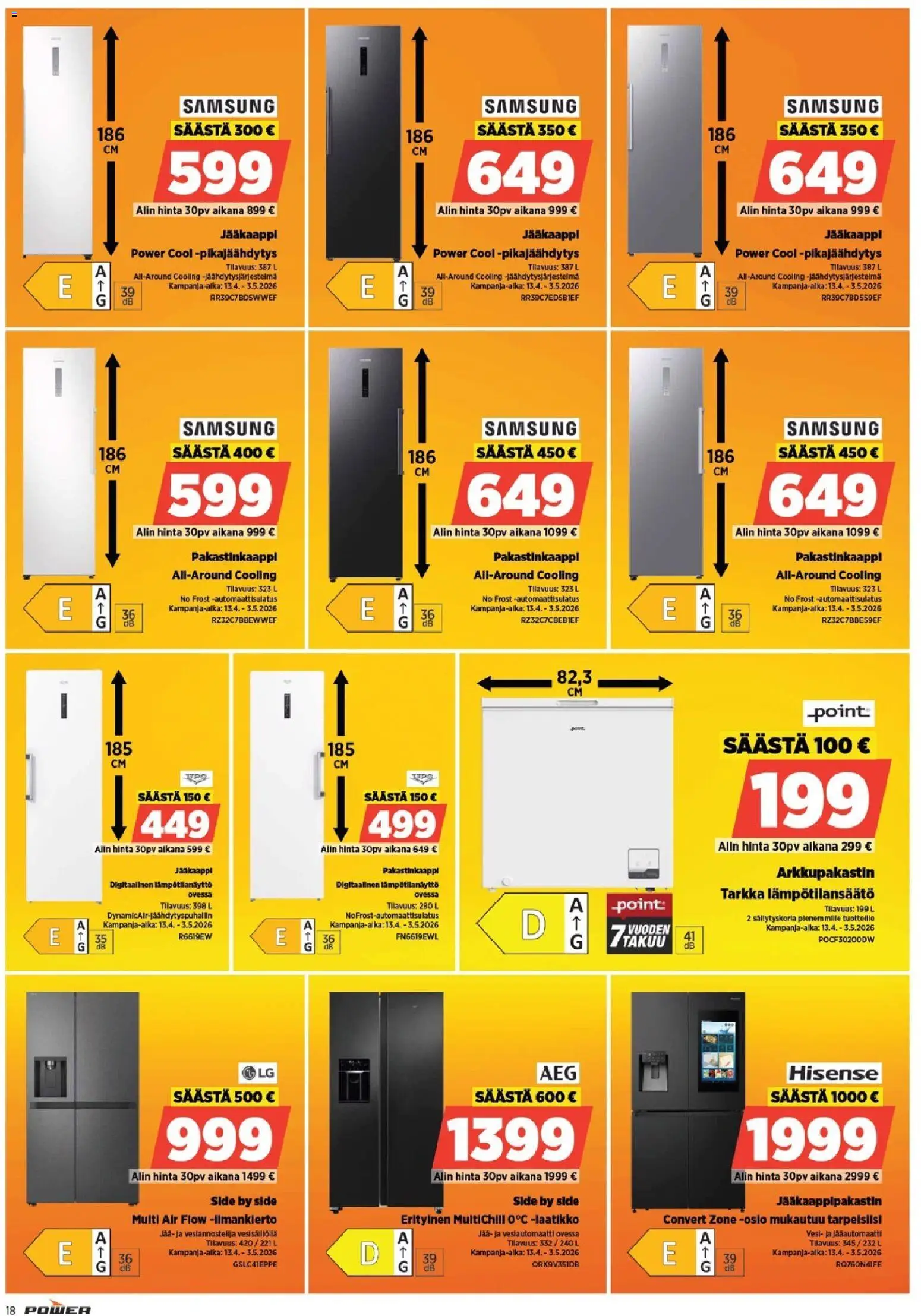 Power tarjoukset – voimassa 13.04.2026 alkaen | Sivu: 18 | Tuotteet: Jääkaappipakastin, Arkkupakastin, Laatikko