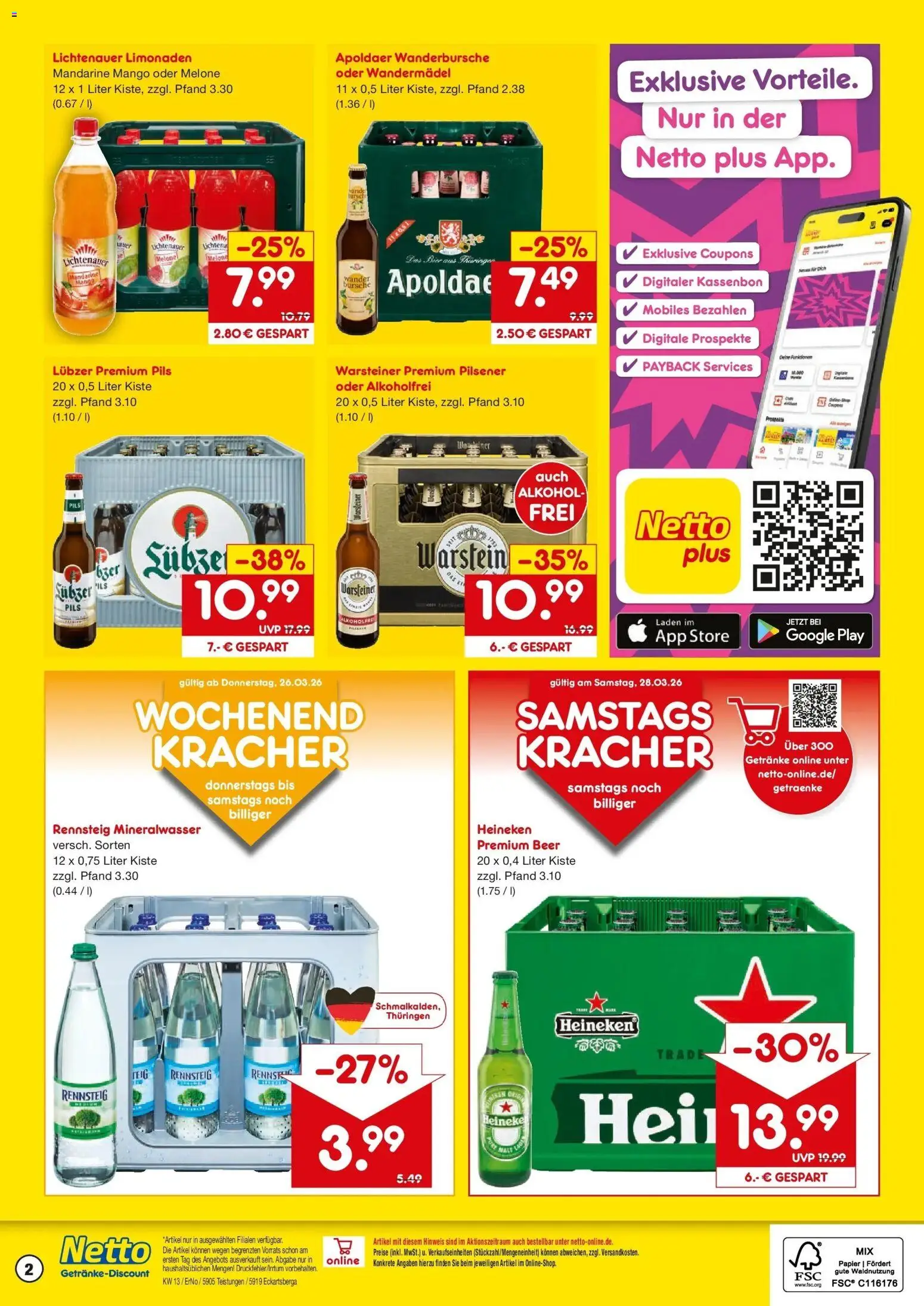 Netto Marken-Discount Prospekt Eckartsberga	 – gültig ab 23.03.2026 | Seite: 2 | Produkte: Heineken, Warsteiner, Mango, Melone