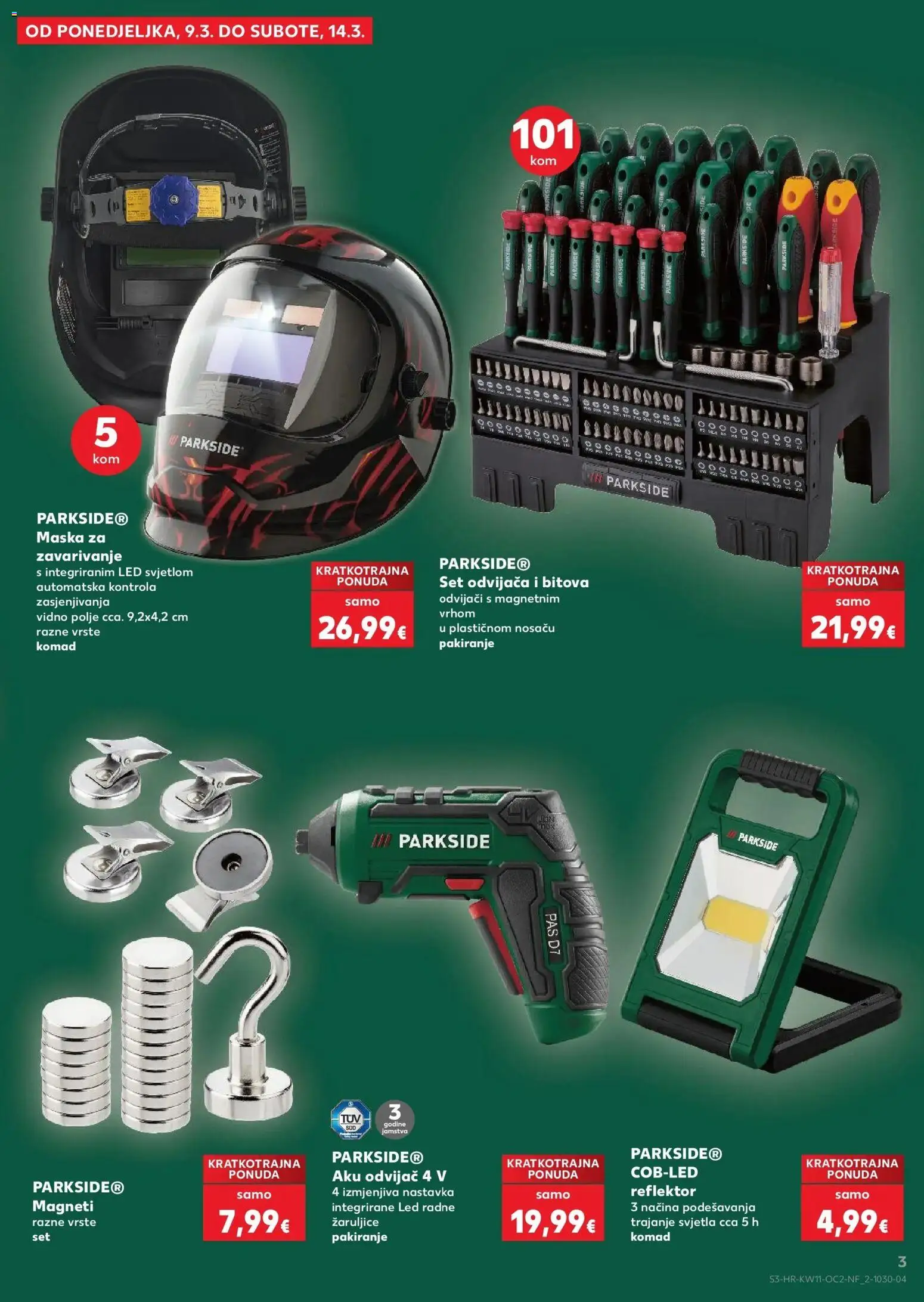 Kaufland katalog | vrijedi od 10.03.2026 | Stranica: 3 | Proizvodi: Maska, Aku odvijač, Reflektor, Parkside