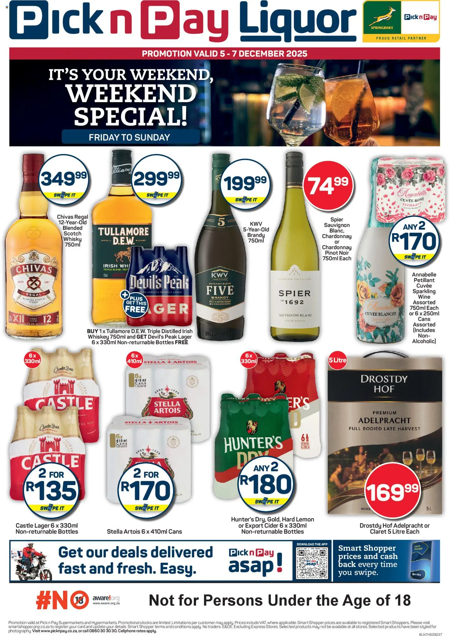 New Pick n Pay catalogue – valid from 05.12.2025 | Page: 1 | Products: Brandy, Wine, Whiskey, Lemon