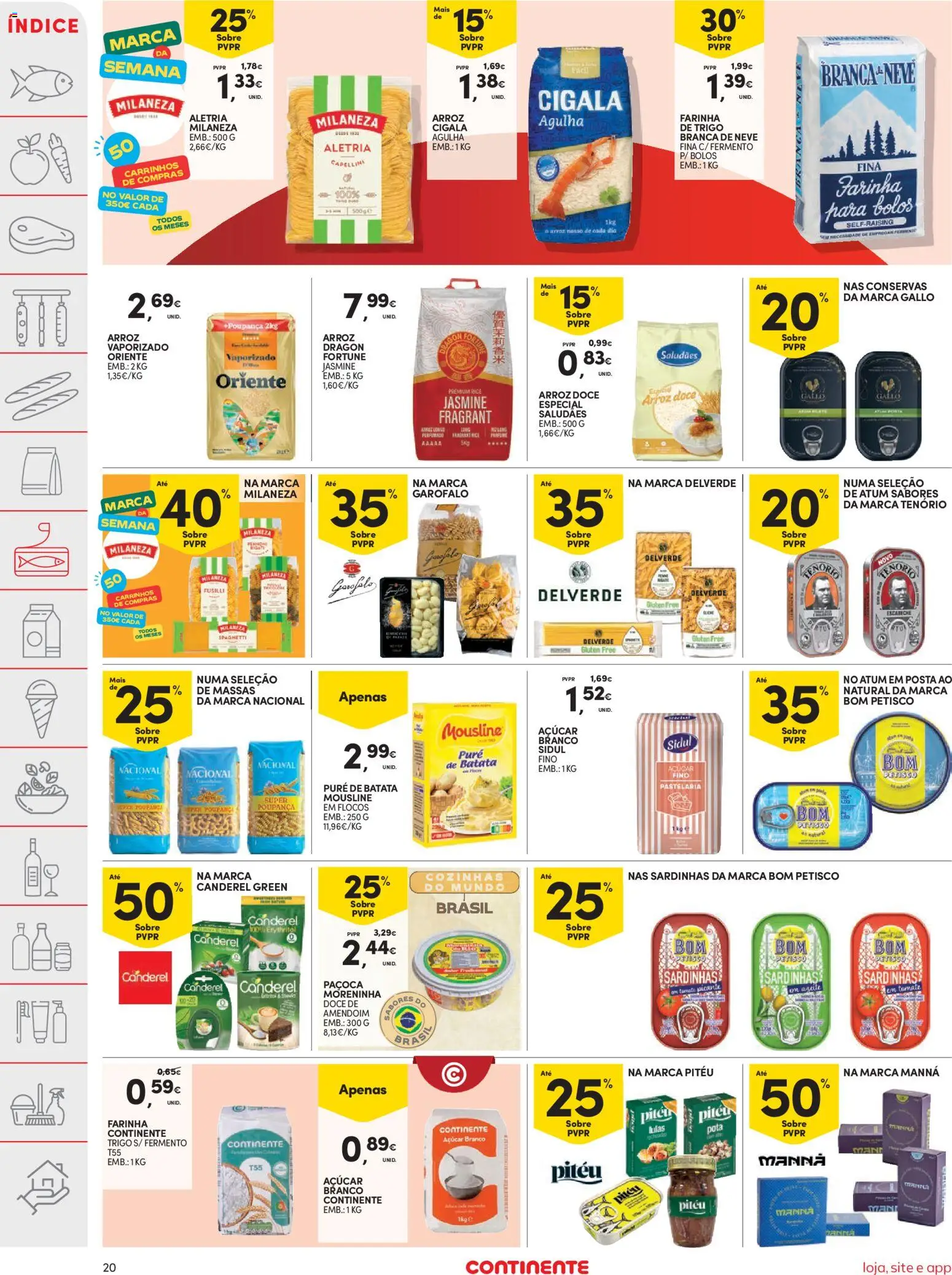 Continente folheto │ válido de 17.03.2026 | Página: 20 | Produtos: Lulas, Sardinhas, Arroz, Açúcar