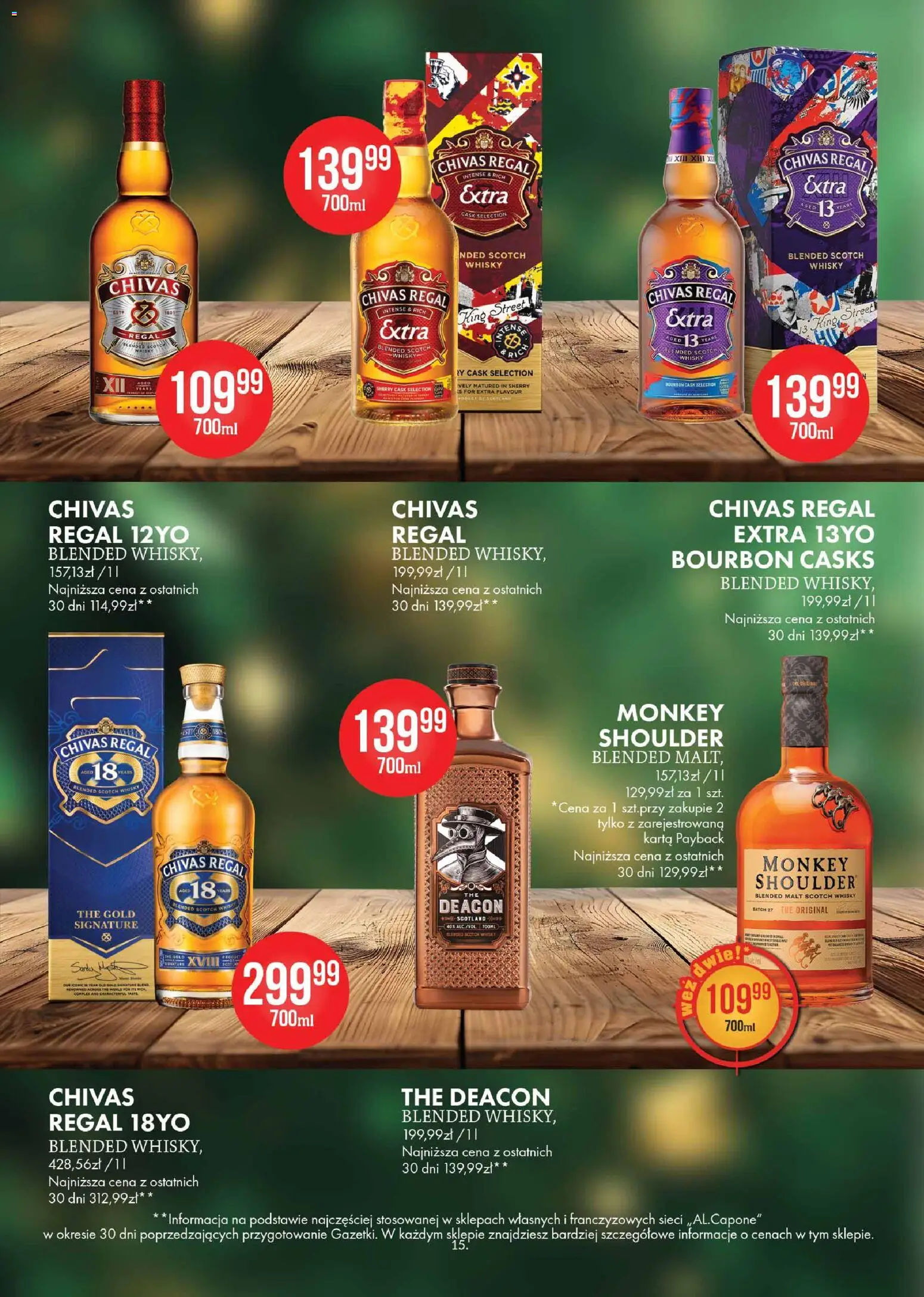 Al.Capone Gazetka od 13.11.2025 | Strona: 15 | Produkty: Chivas Regal, Karta, Bourbon, Whisky