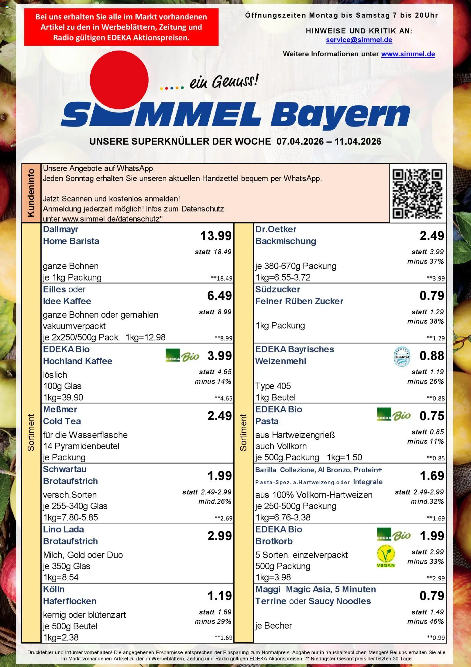 Simmel Bayern – gültig ab 07.04.2026 | Seite: 1 | Produkte: Kolln, Kaffee, Weizenmehl, Dallmayr