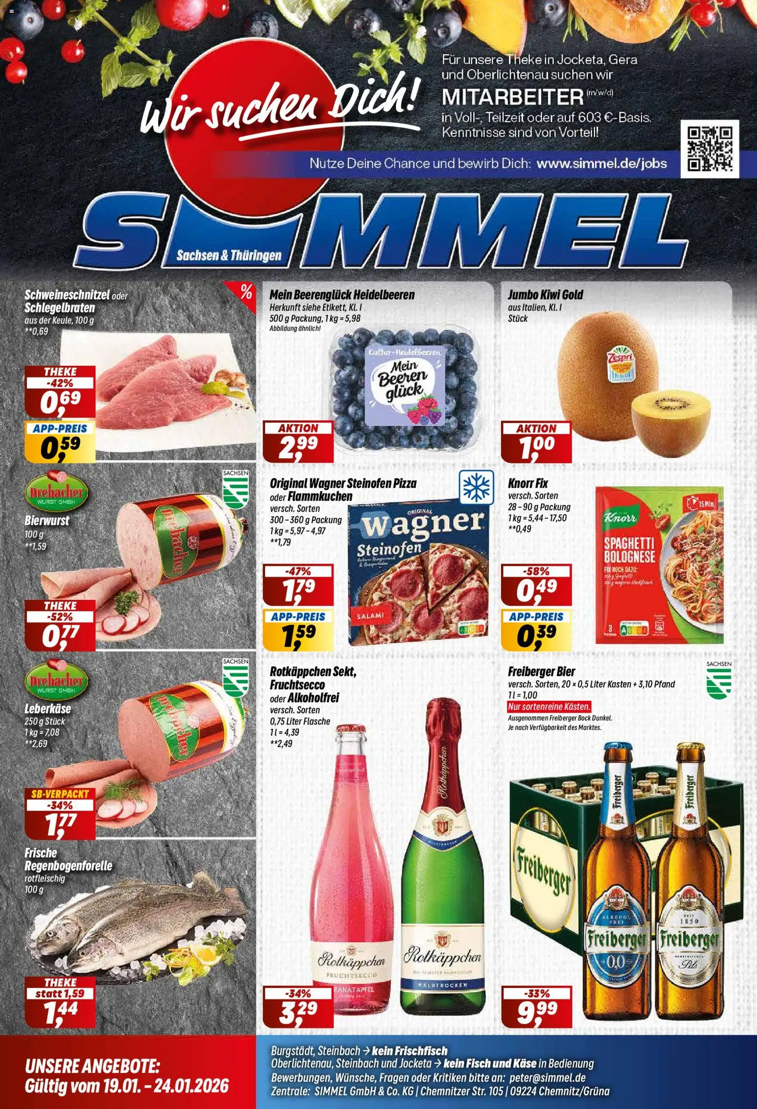Simmel Prospekt 	 – gültig ab 19.01.2026 | Seite: 1 | Produkte: Theke, Heidelbeeren, Fruchtsecco, Pizza