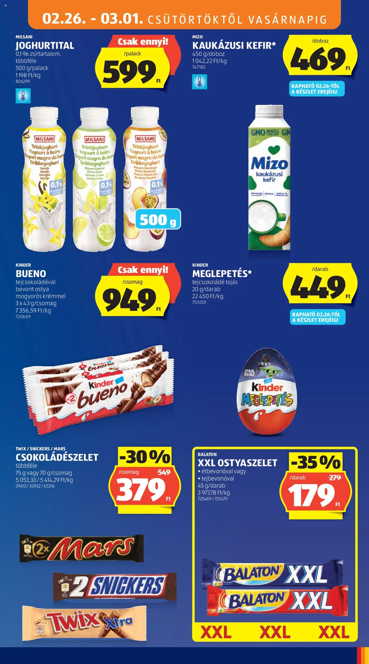 Aldi akciós ujság - amely érvényes a következő dátumtól: 26.02.2026 | Oldal: 11 | Termékek: Lime, Ostyaszelet, Snickers, Joghurt