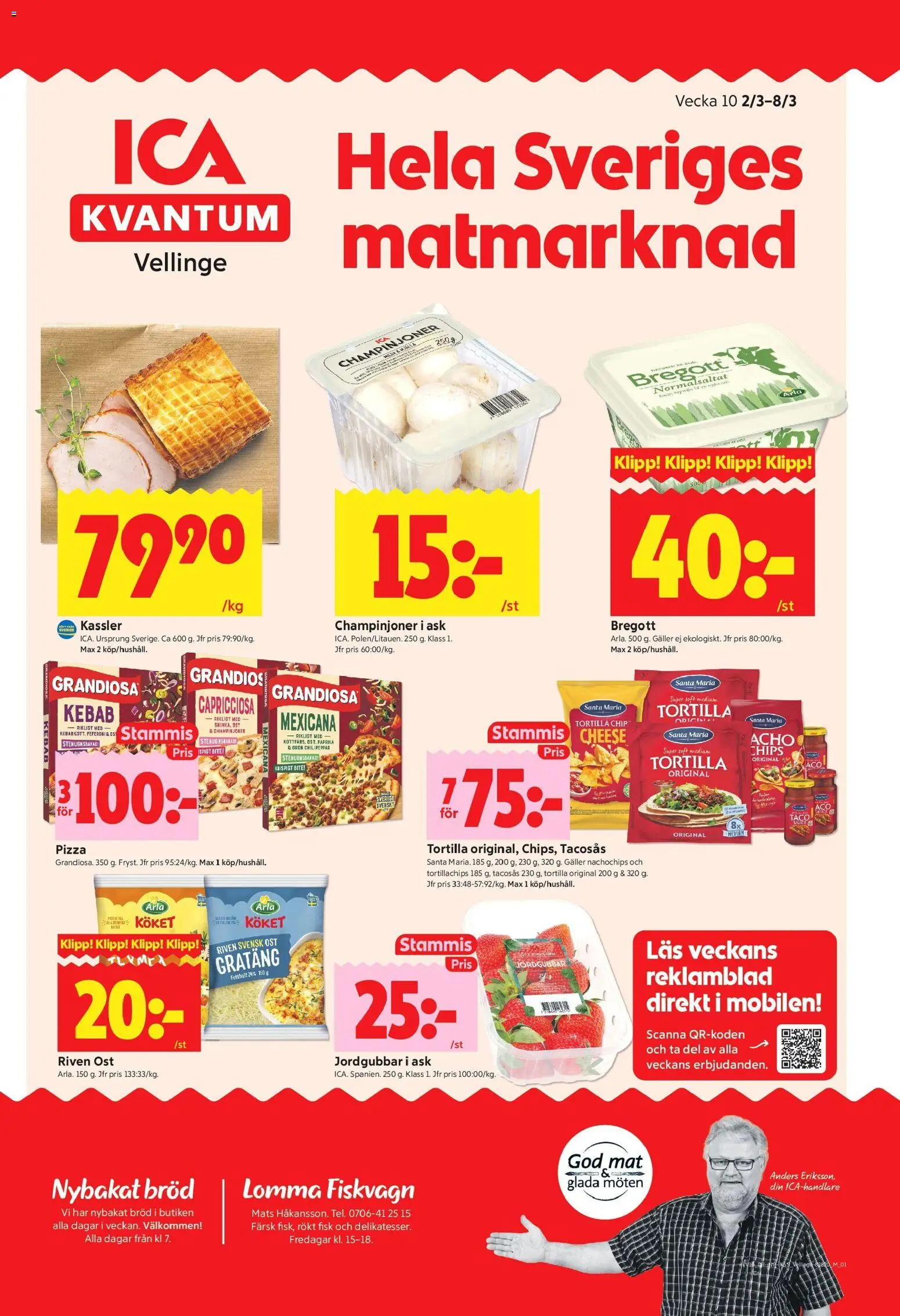 ICA Kvantum reklamblad aktuell från 02.03.2026 | Sida: 1 | Produkter: Tacosås, Tortillachips, Riven ost, Ost
