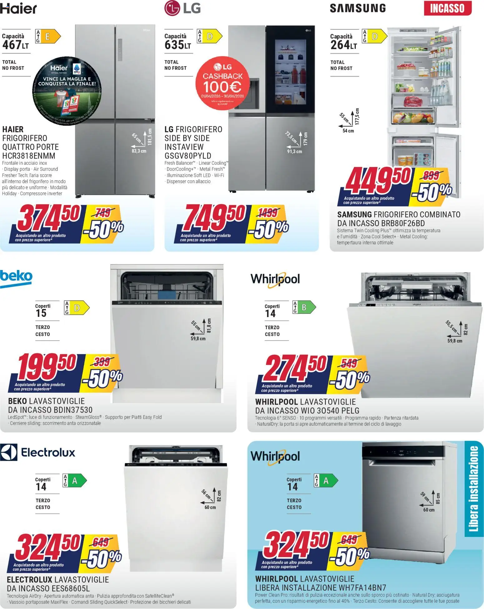 Volantino Trony del 28.04.2026 | Pagina: 6 | Prodotti: Lavastoviglie da incasso, Compressore, Frigorifero, Frigorifero combinato