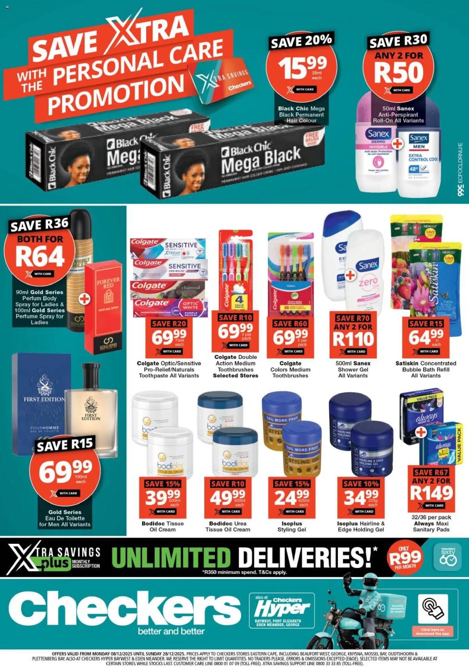 New Checkers catalogue – valid from 08.12.2025 | Page: 1 | Products: Tissue oil, Hair colour, Oil, Perfume