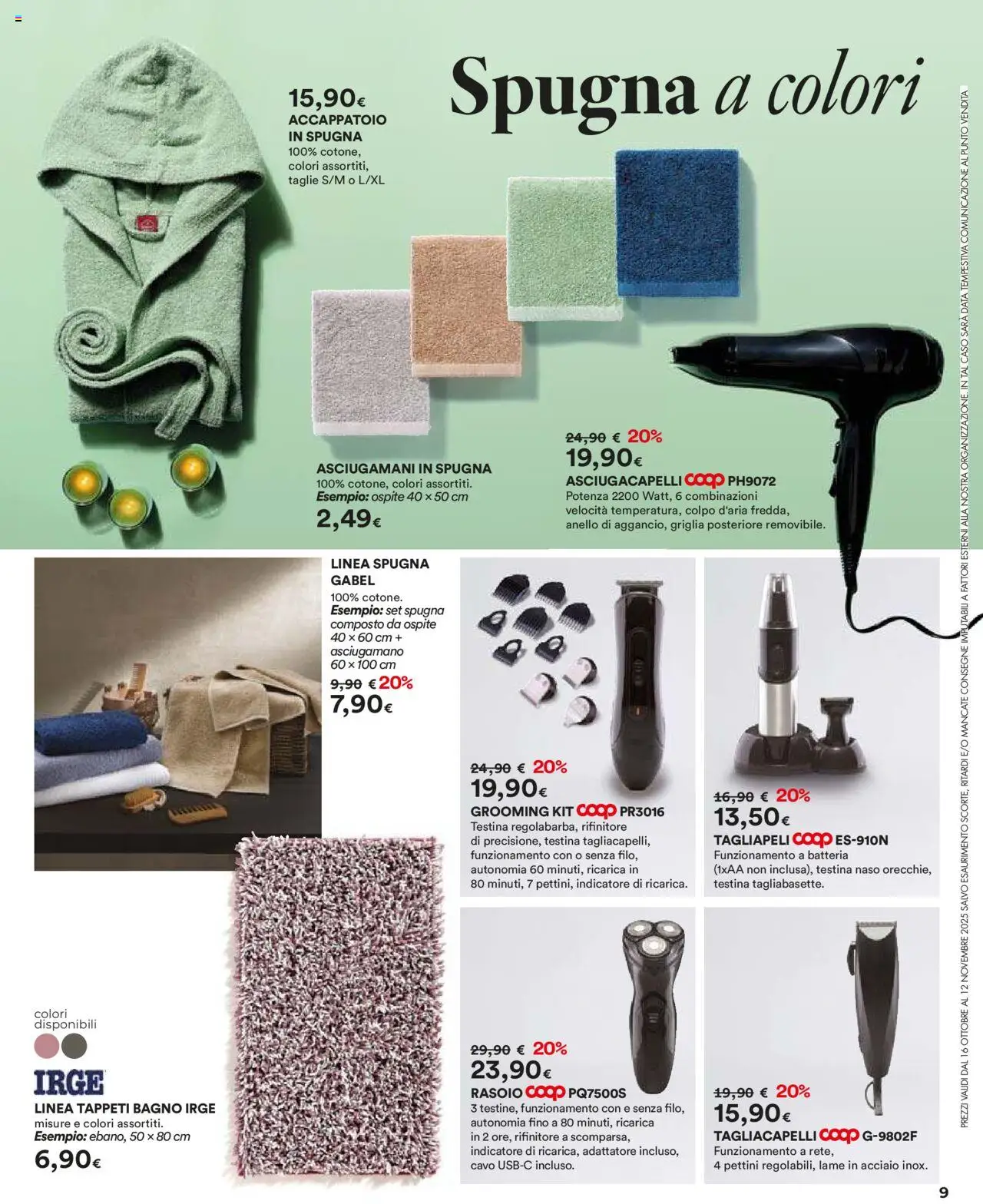 Volantino Ipercoop del 16.10.2025 | Pagina: 9 | Prodotti: Spugna, Accappatoio, Anello, Bagno