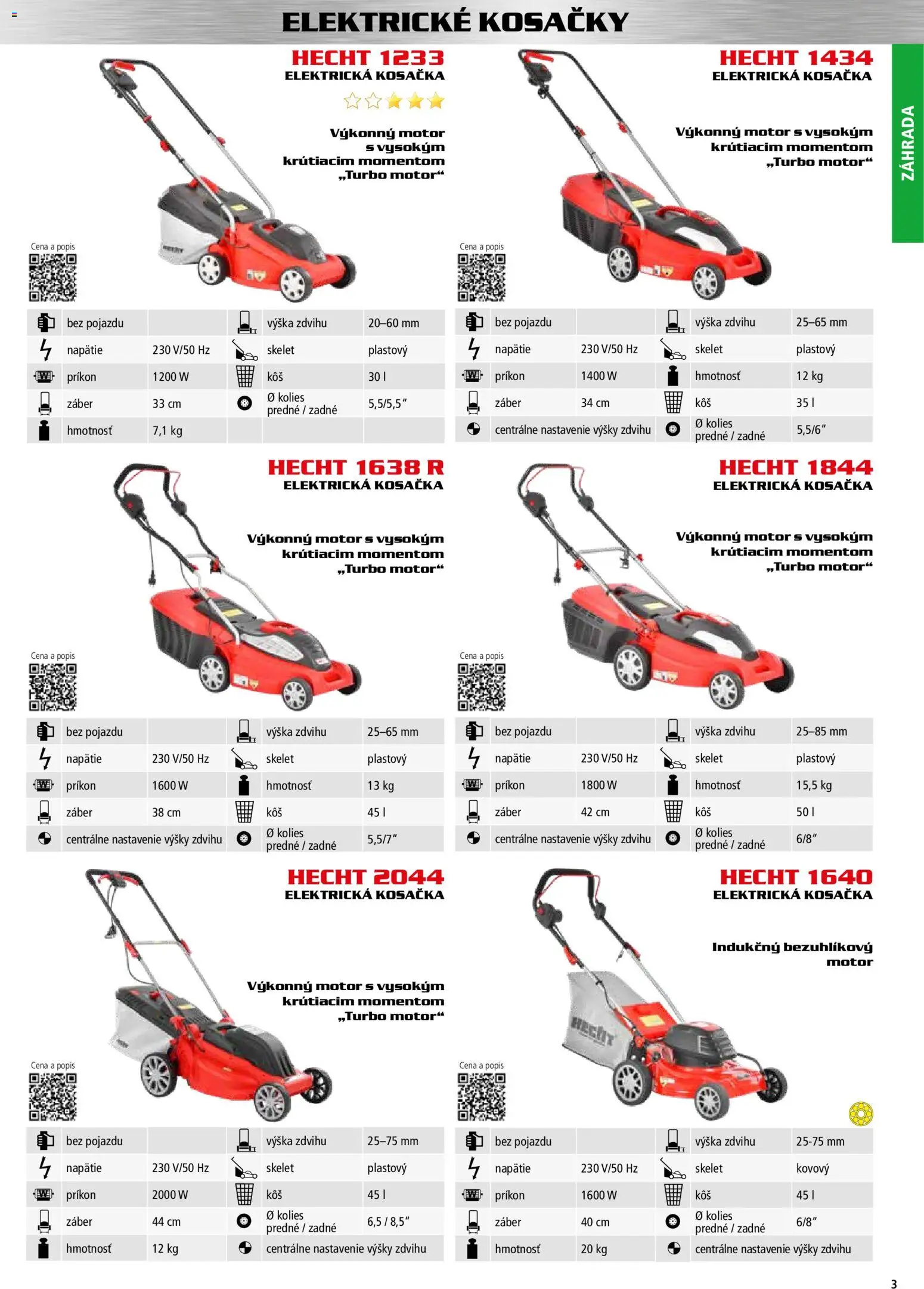 Nové Hecht akcie – leták je platný od 30.10.2025 | Strana: 3 | Produkty: Elektrická kosačka, Kosačka, Kosačky