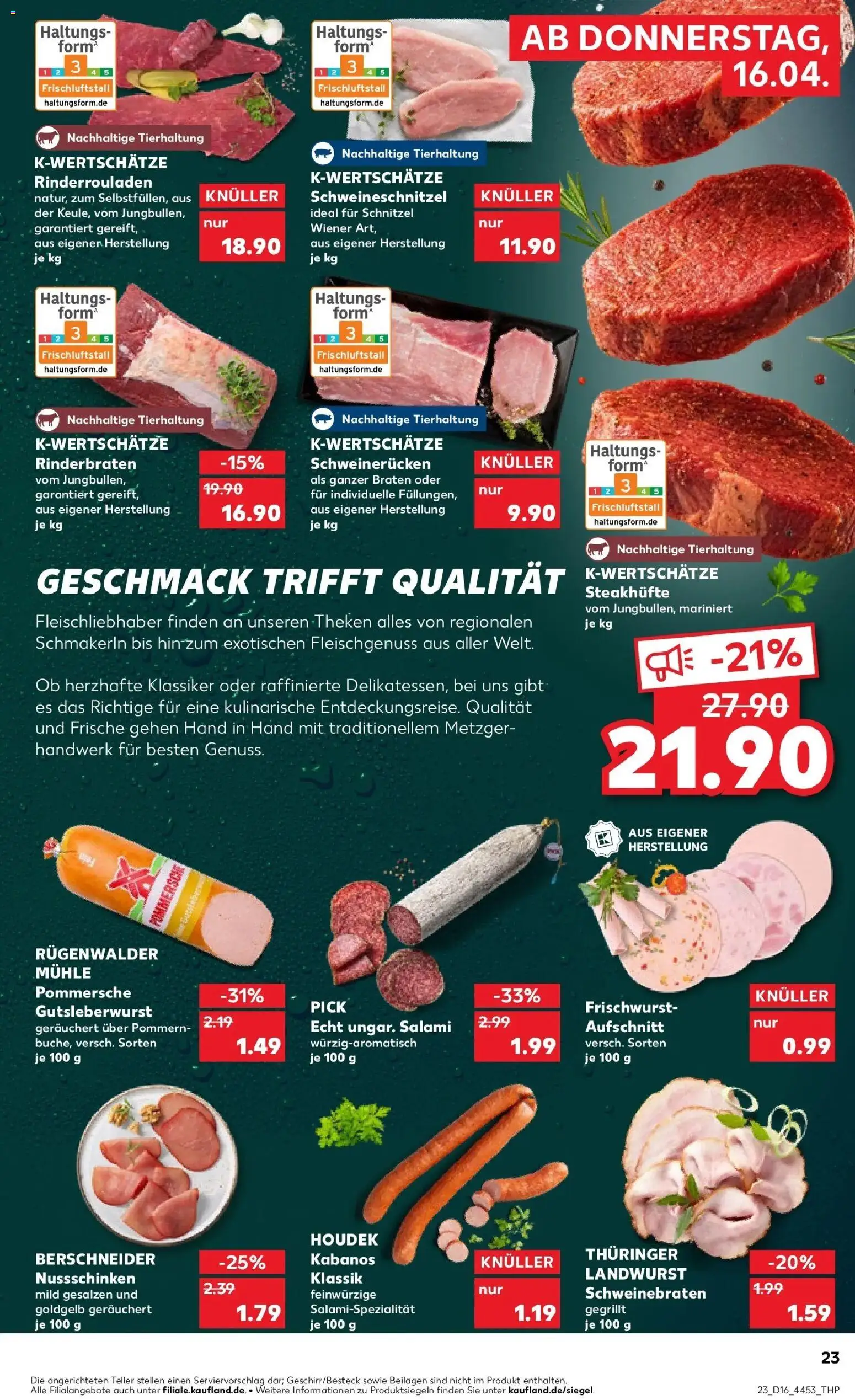 Kaufland Prospekt Kassel	 – gültig ab 16.04.2026 | Seite: 23 | Produkte: Rinderrouladen, Rinderbraten, Mühle, Salami