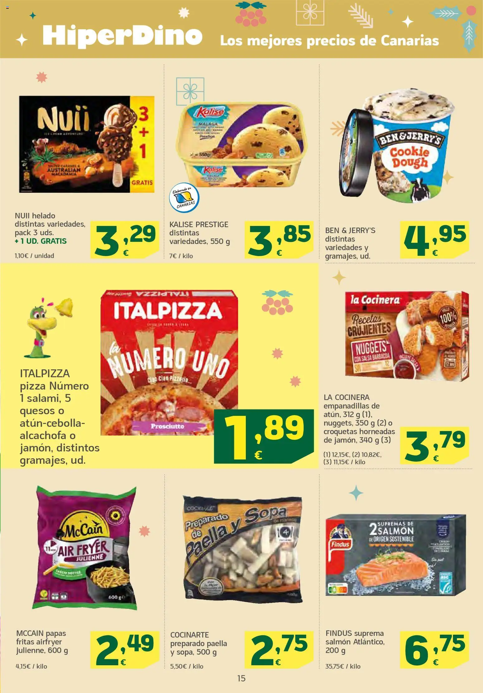 HiperDino folleto │ válido desde el 04.12.2025 | Página: 15 | Productos: Papas fritas, Helado, Croquetas, Nuggets