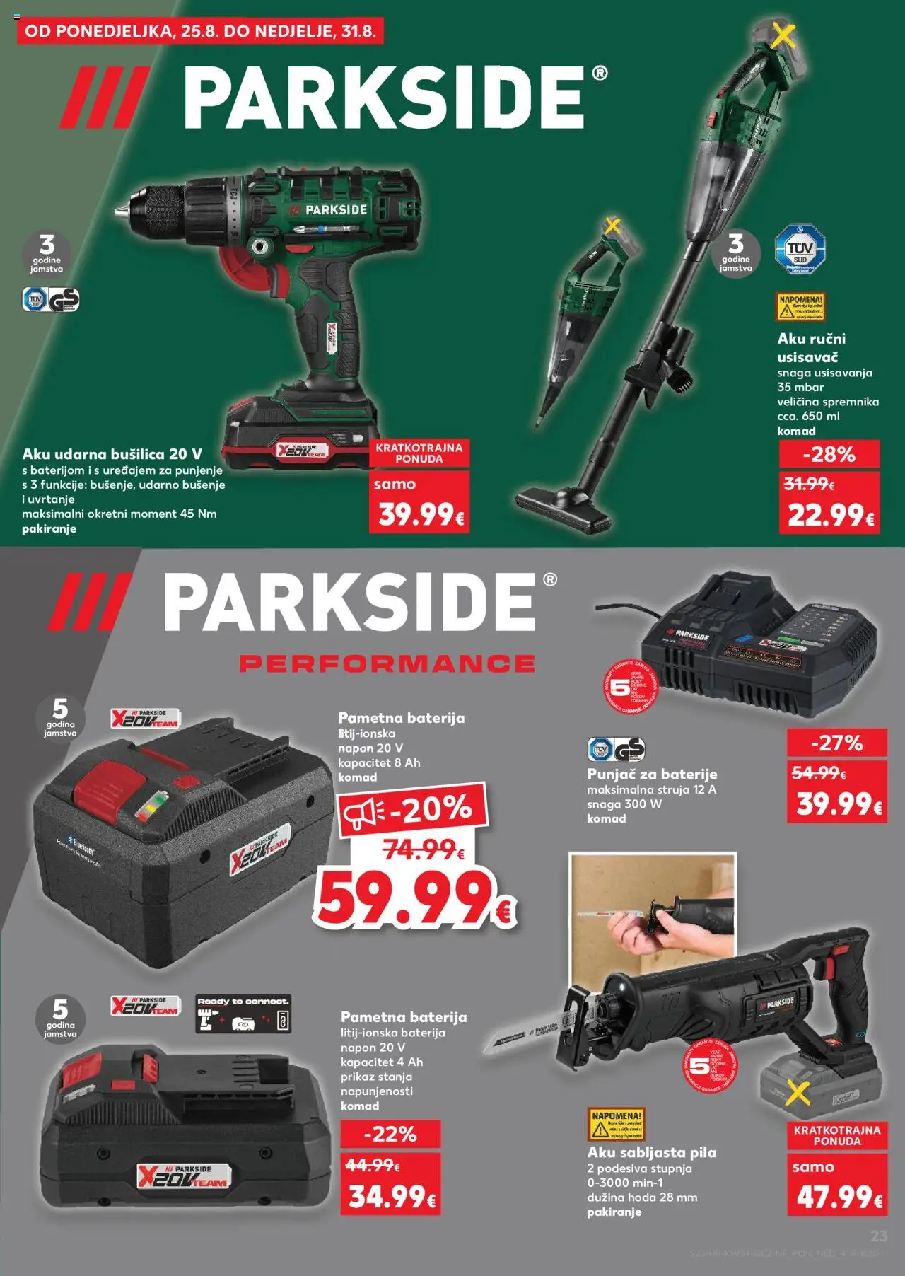 Kaufland katalog | vrijedi od 20.08.2025 | Stranica: 23 | Proizvodi: Usisavač, Baterija, Pila, Parkside