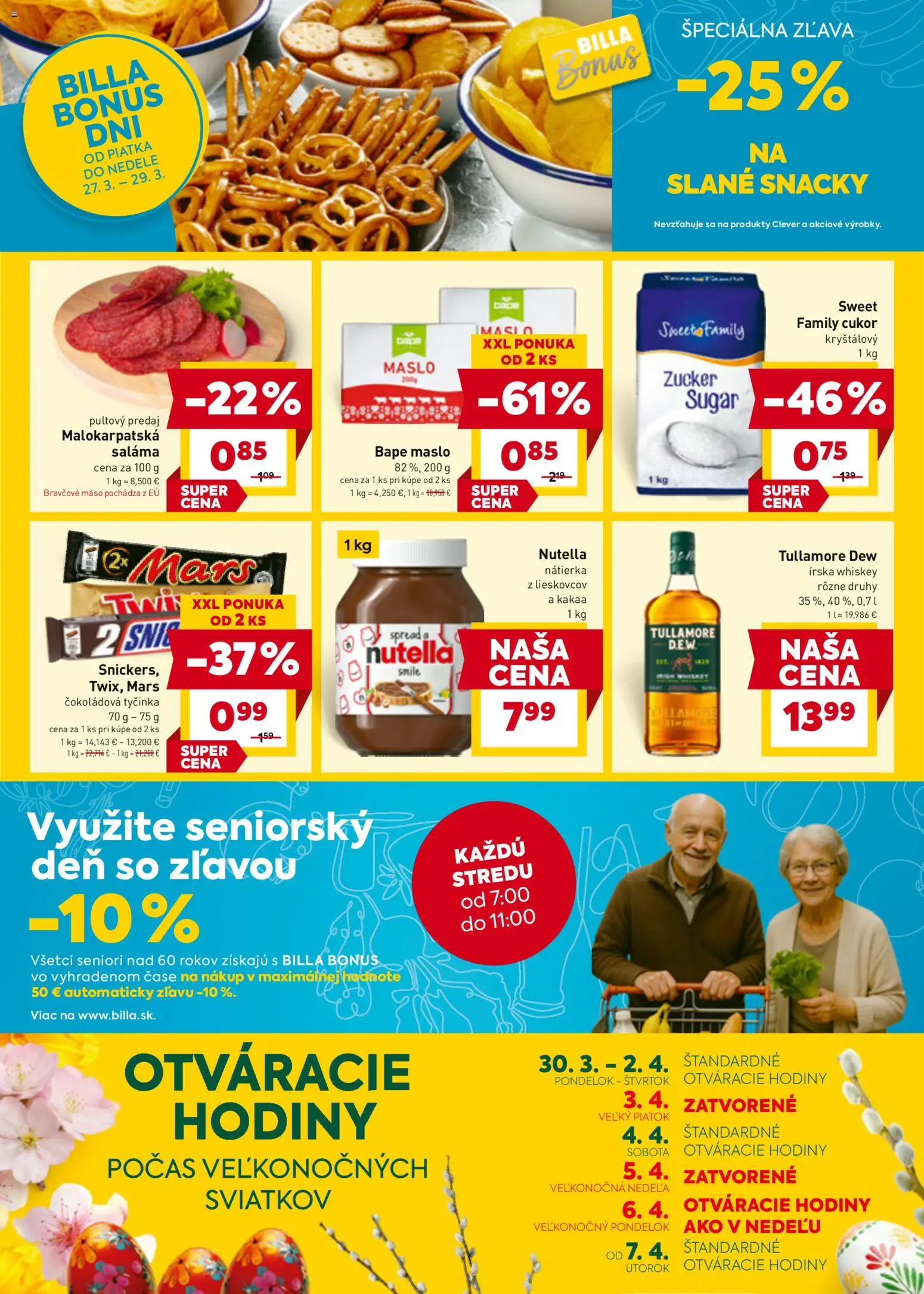 Nové Billa akcie – leták je platný od 25.03.2026 | Strana: 2 | Produkty: Hodiny, Maslo, Cukor