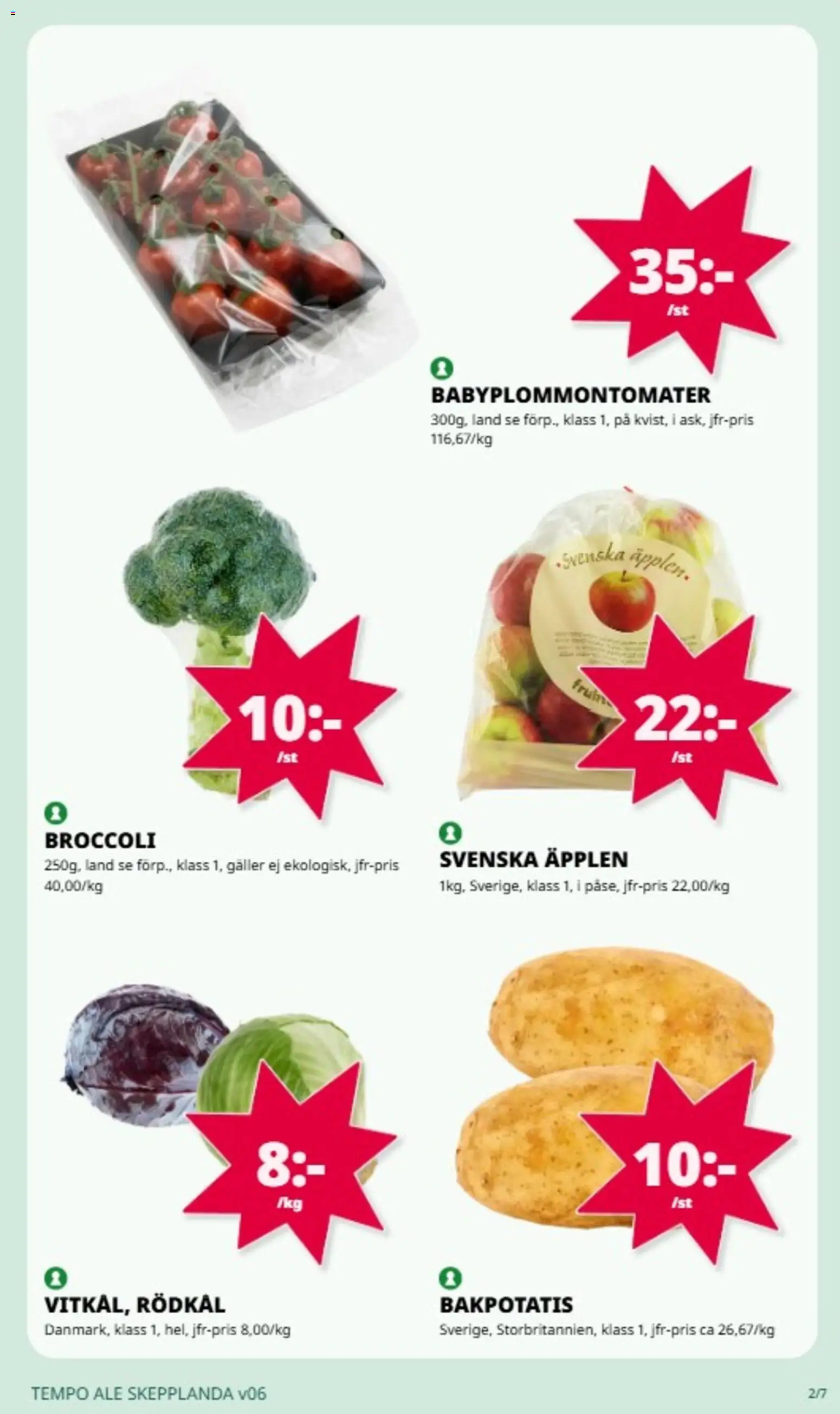 Tempo reklamblad aktuell från 02.02.2026 | Sida: 2 | Produkter: Bakpotatis, Galler, Äpplen, Broccoli