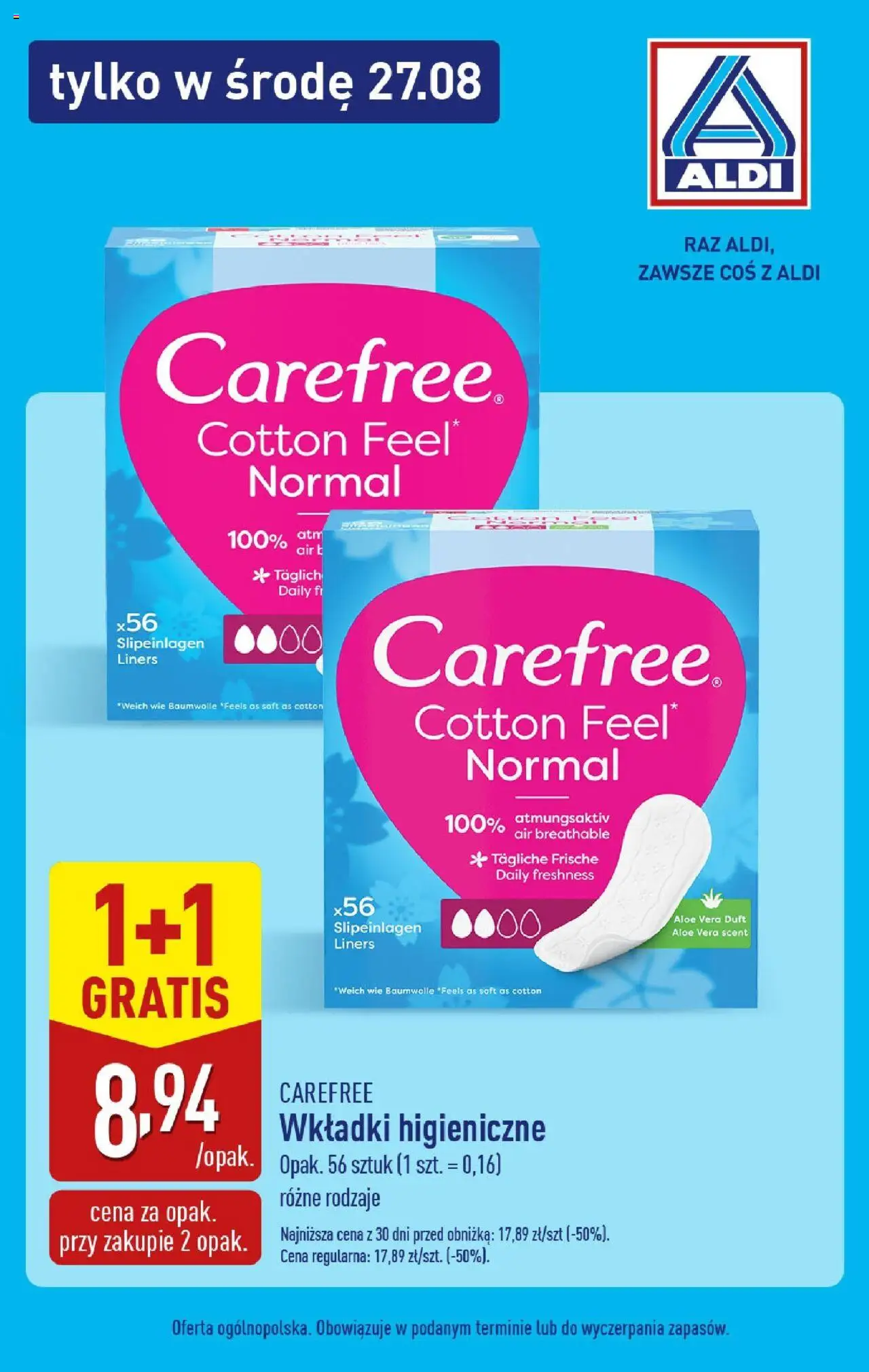 Aldi Gazetka - Tylko w środę od 27.08.2025 | Strona: 4 | Produkty: Wkładki higieniczne