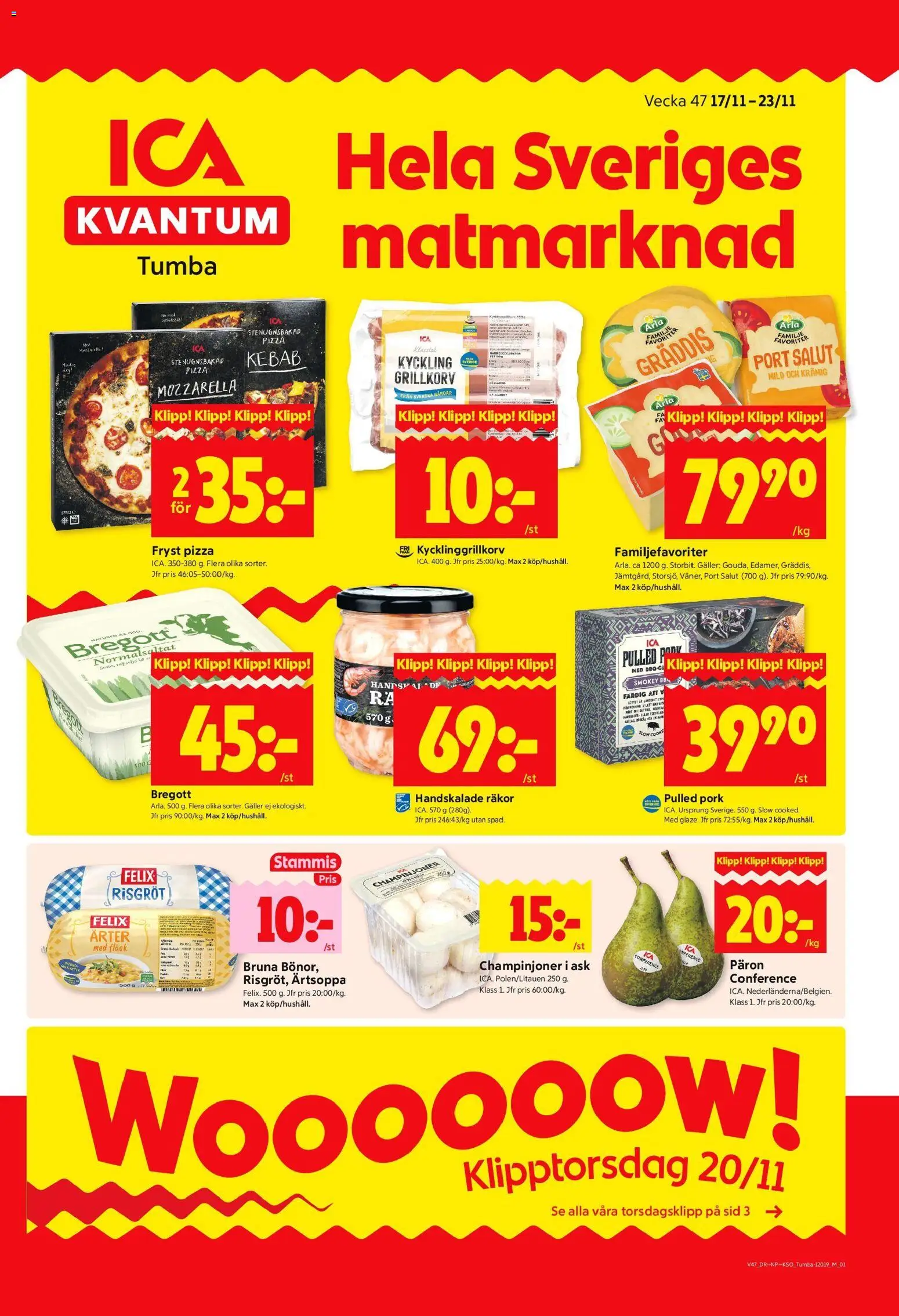 ICA Kvantum reklamblad aktuell från 17.11.2025 | Sida: 1 | Produkter: Galler, Räkor, Grillkorv, Fläsk