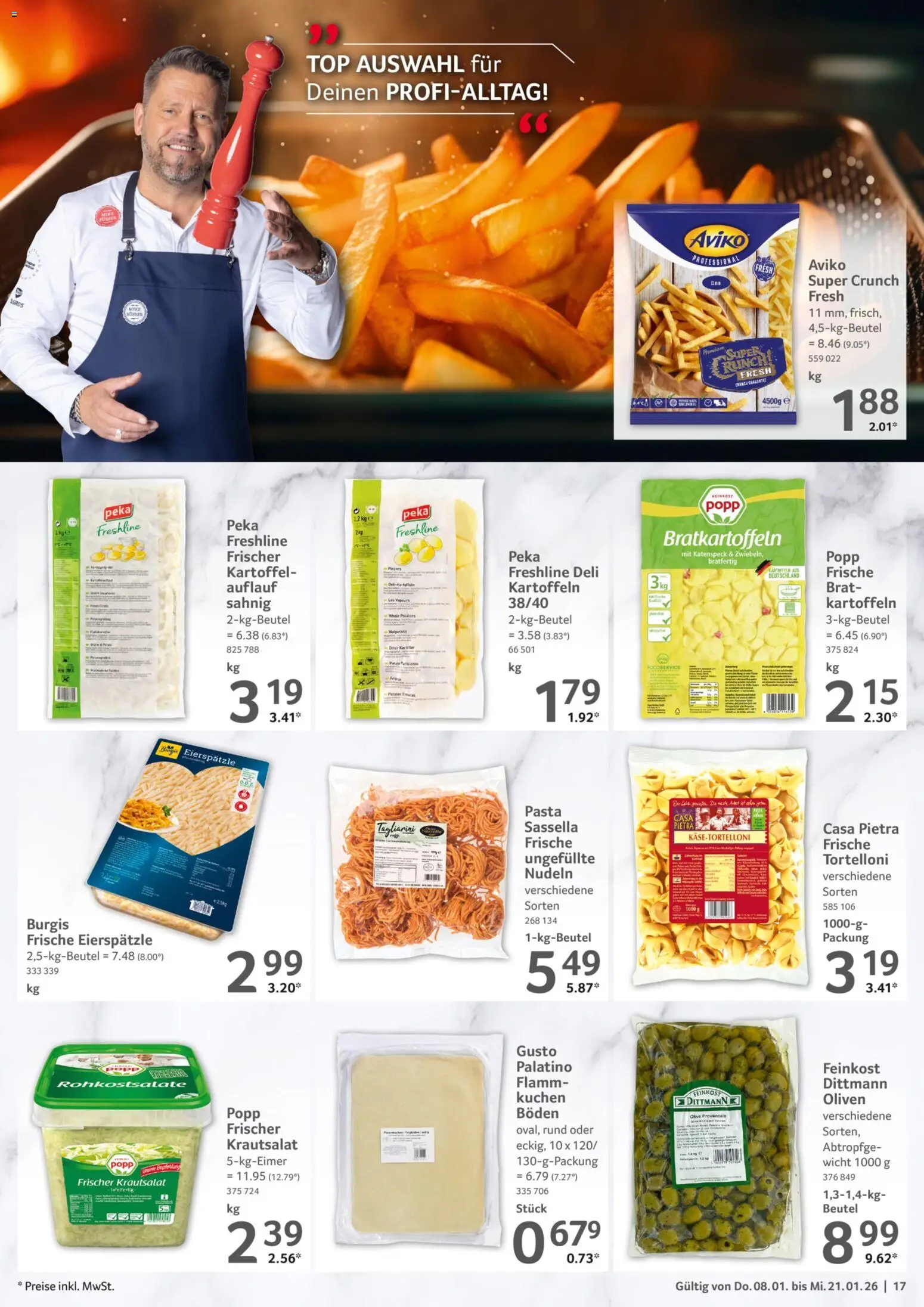 Selgros Gastronomie – gültig ab 08.01.2026 | Seite: 17 | Produkte: Top, Kartoffeln, Nudeln, Kuchen