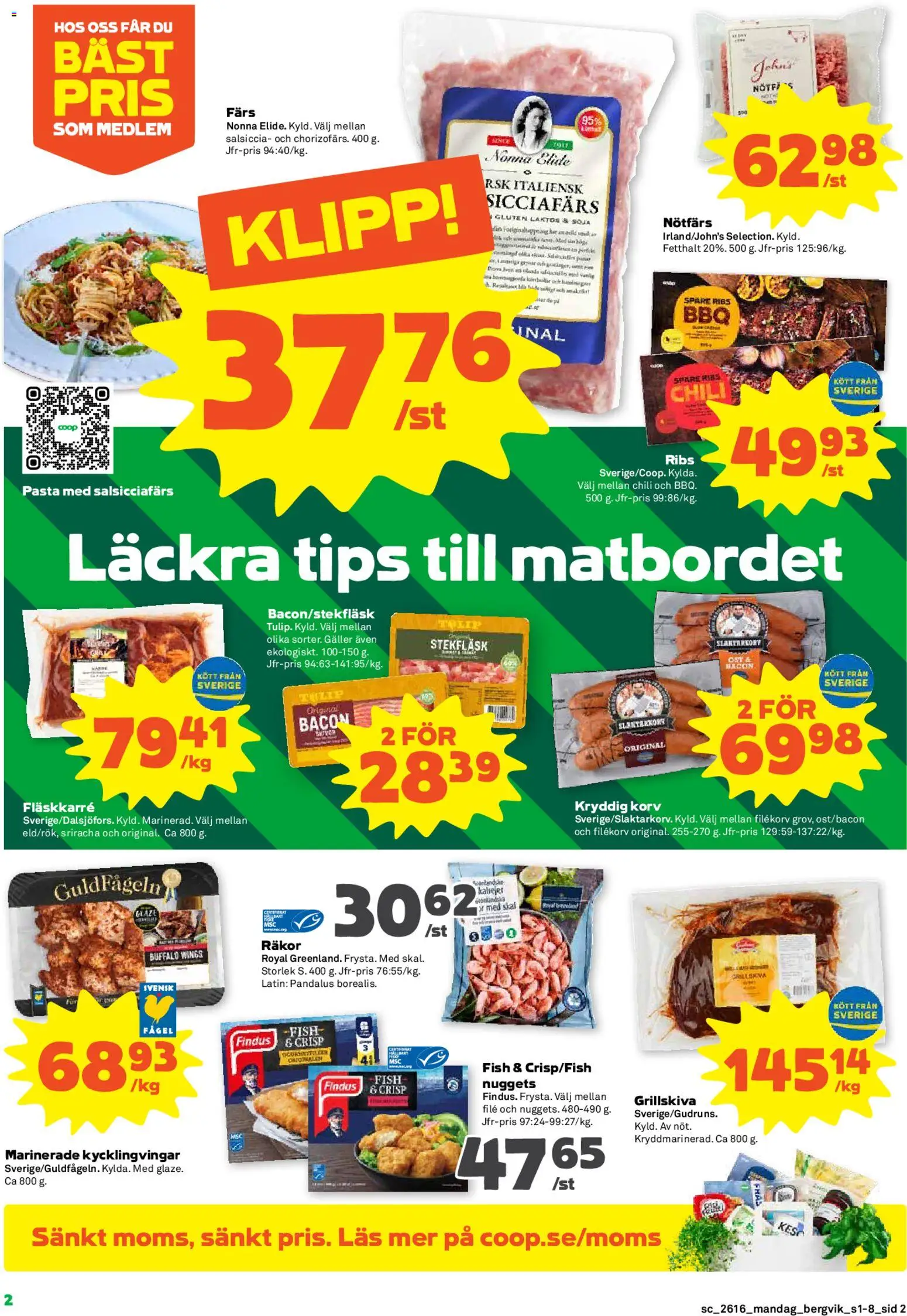 Stora Coop reklamblad aktuell från 13.04.2026 | Sida: 2 | Produkter: Nötfärs, Räkor, Soja, Ost