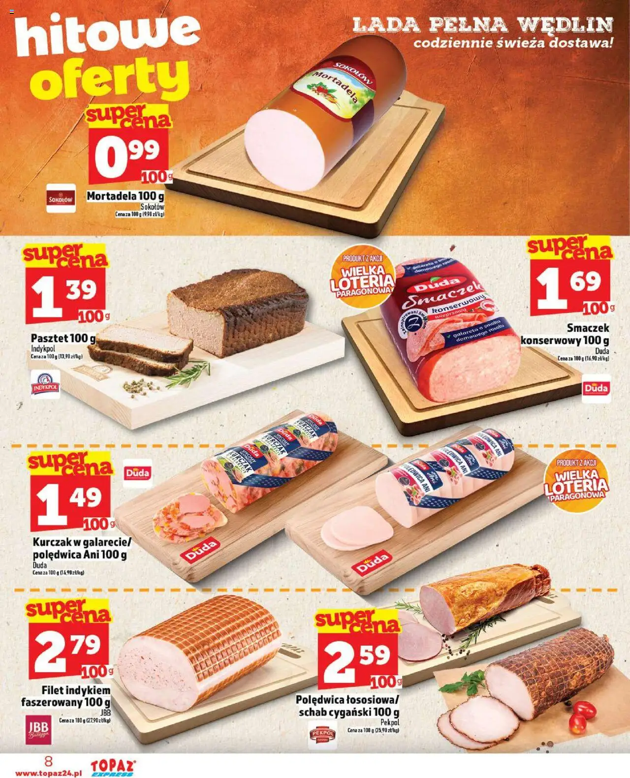 Topaz Gazetka - Express od 02.10.2025 | Strona: 8 | Produkty: Kurczak, Mortadela, Schab