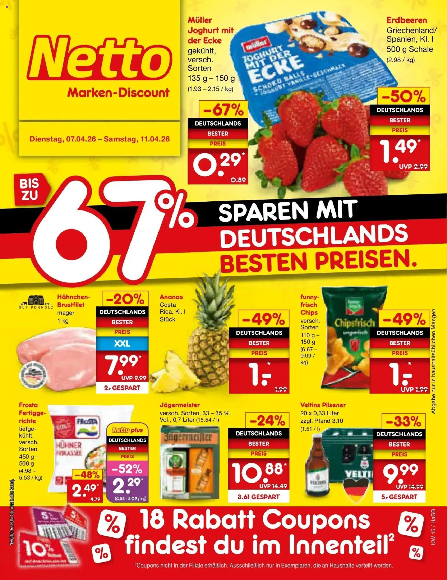 Netto Marken-Discount Prospekt Wuppertal	 – gültig ab 07.04.2026 | Seite: 1 | Produkte: Joghurt, Frosta, Chips, Veltins