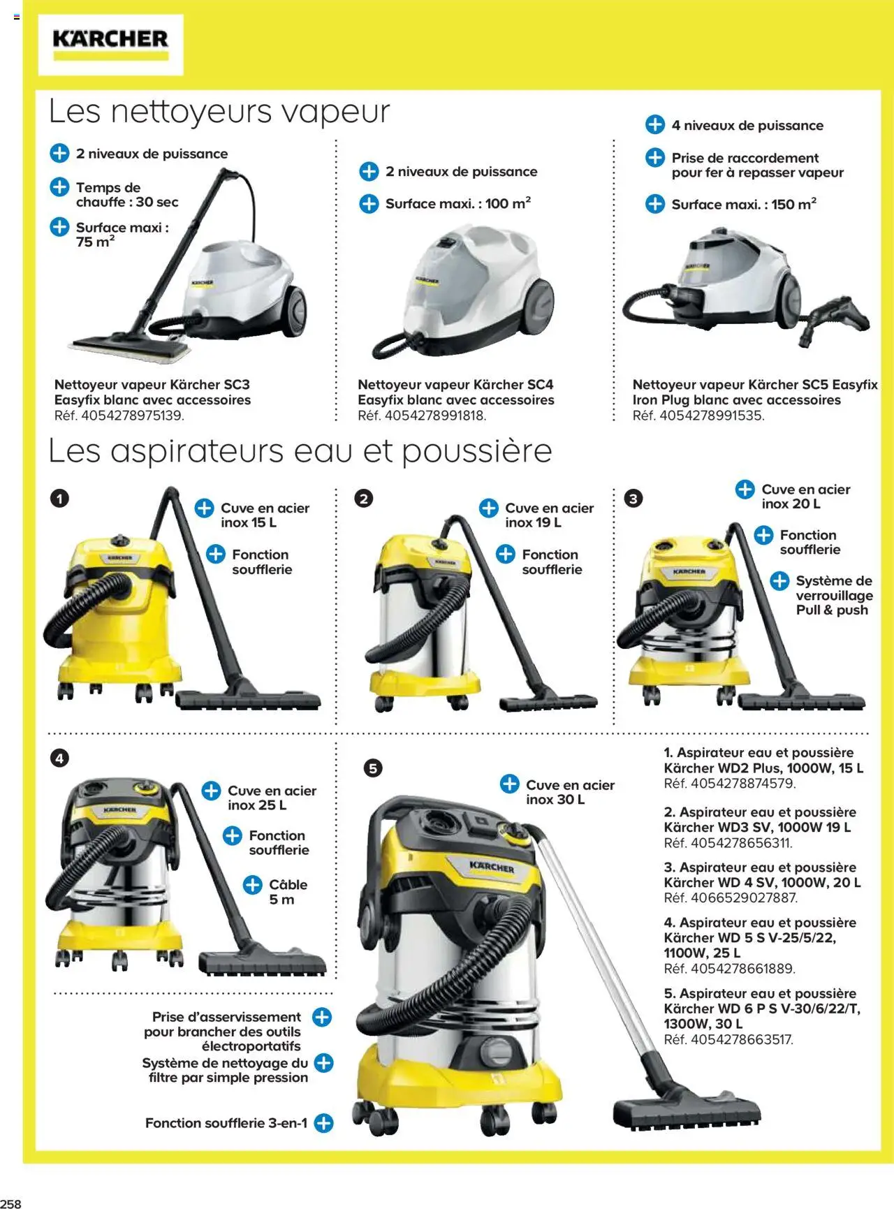  | Page: 258 | Produits: Fer à repasser, Aspirateur eau et poussière, Prise, Pull
