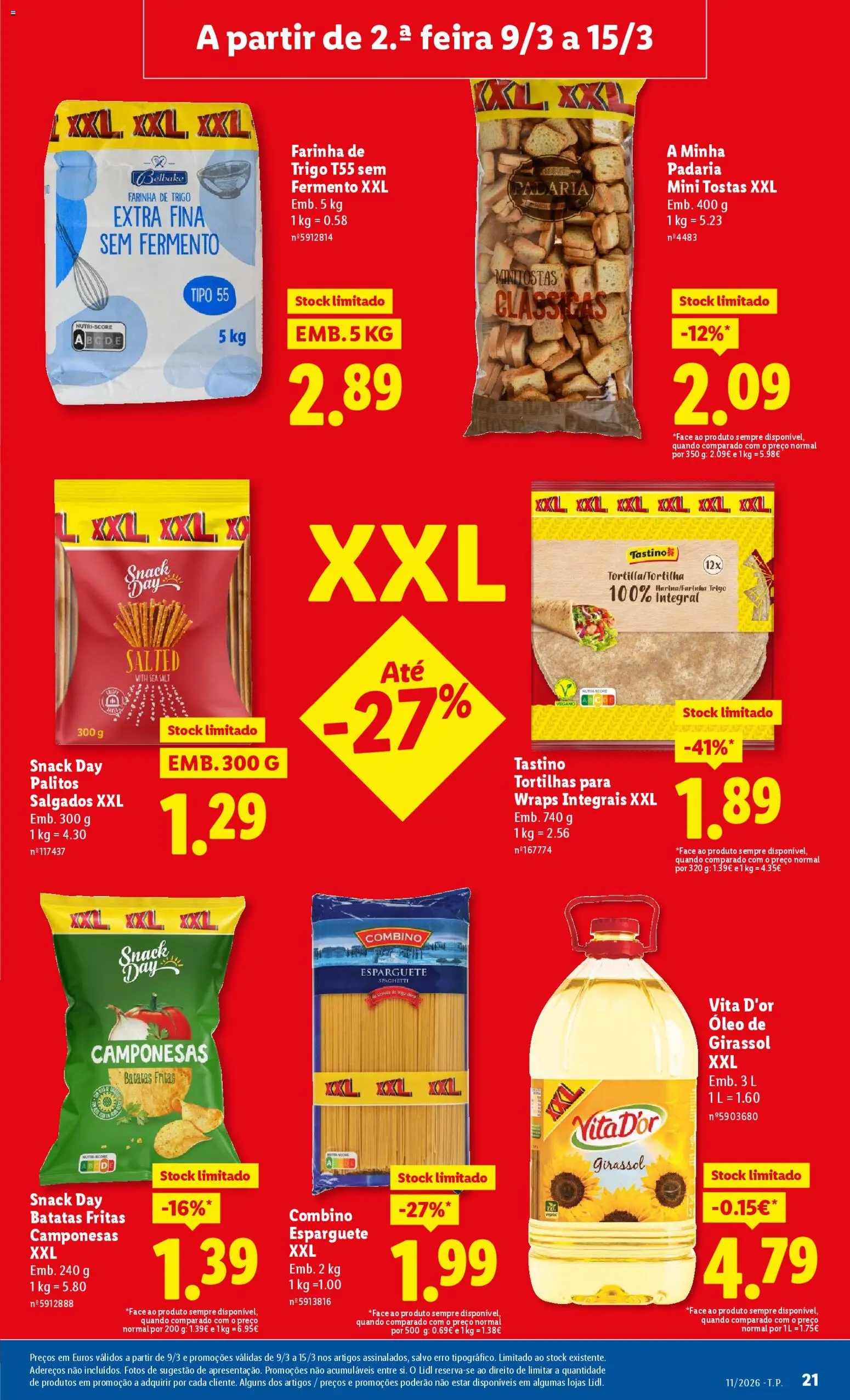 Lidl folheto │ válido de 09.03.2026 | Página: 21 | Produtos: Esparguete, Tostas, Óleo, Batatas fritas