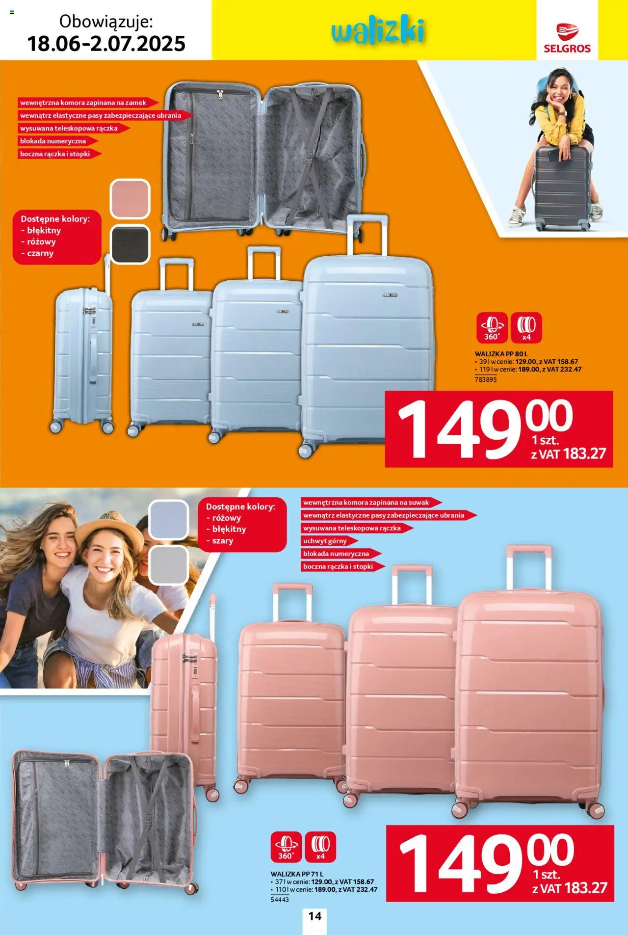 Selgros cash&carry Gazetka - Urlop od 18.06.2025 | Strona: 14 | Produkty: Ubrania, Walizka, Walizki