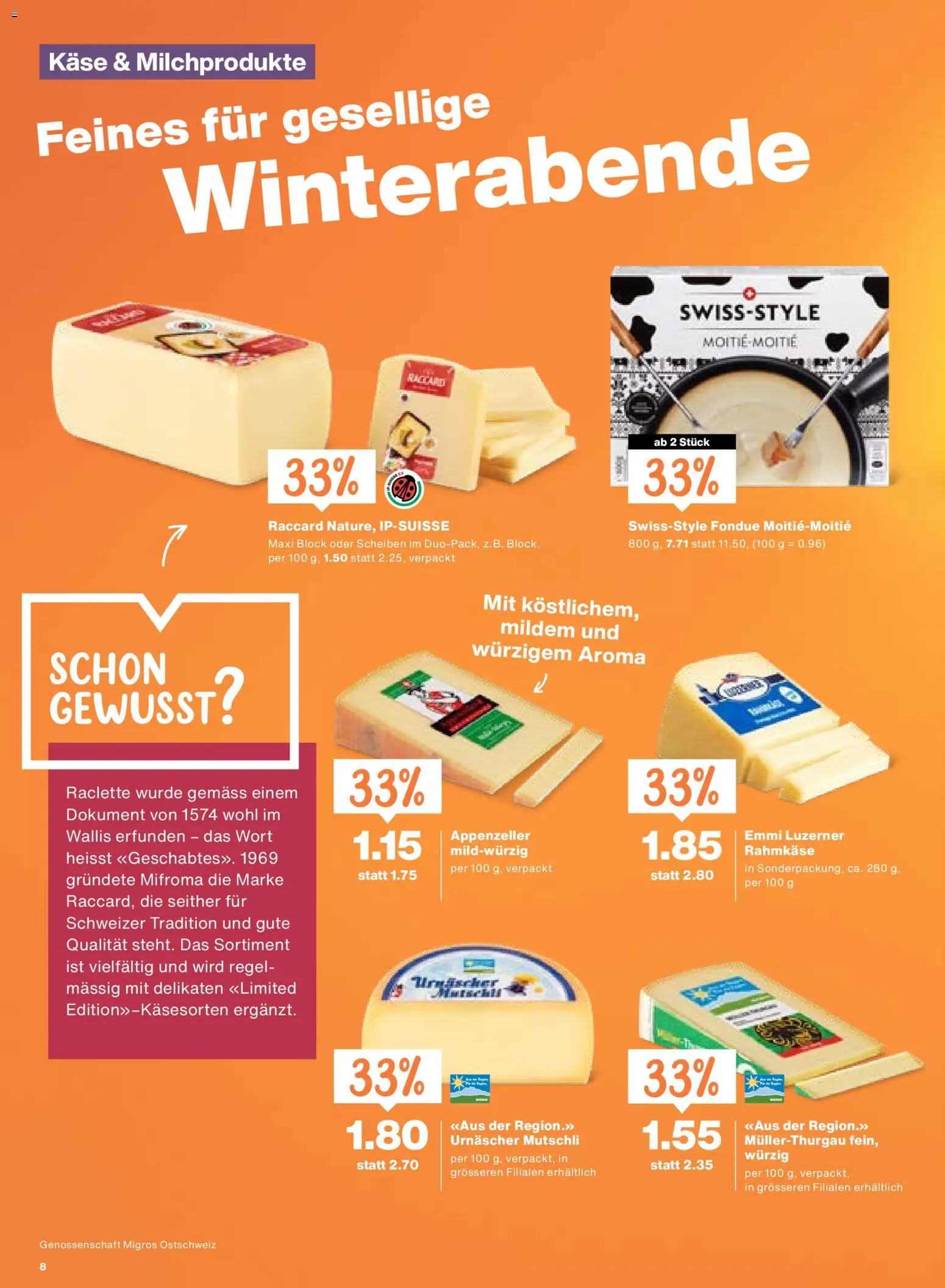 Migros Aktionen – gültig ab 30.12.2025 | Seite: 8 | Produkte: Käse, Raclette, Fondue