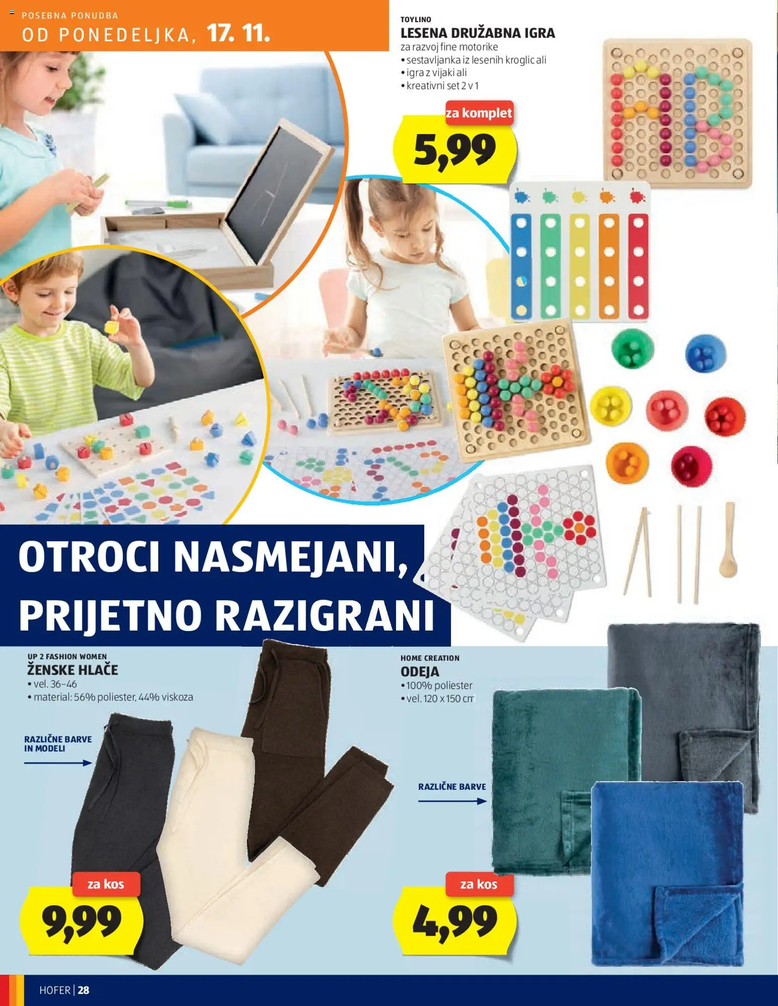 Novi Hofer katalog ponudbe – veljaven od 13.11.2025 | Stran: 28 | Izdelki: Igra, Odeja, Kos, Hlace