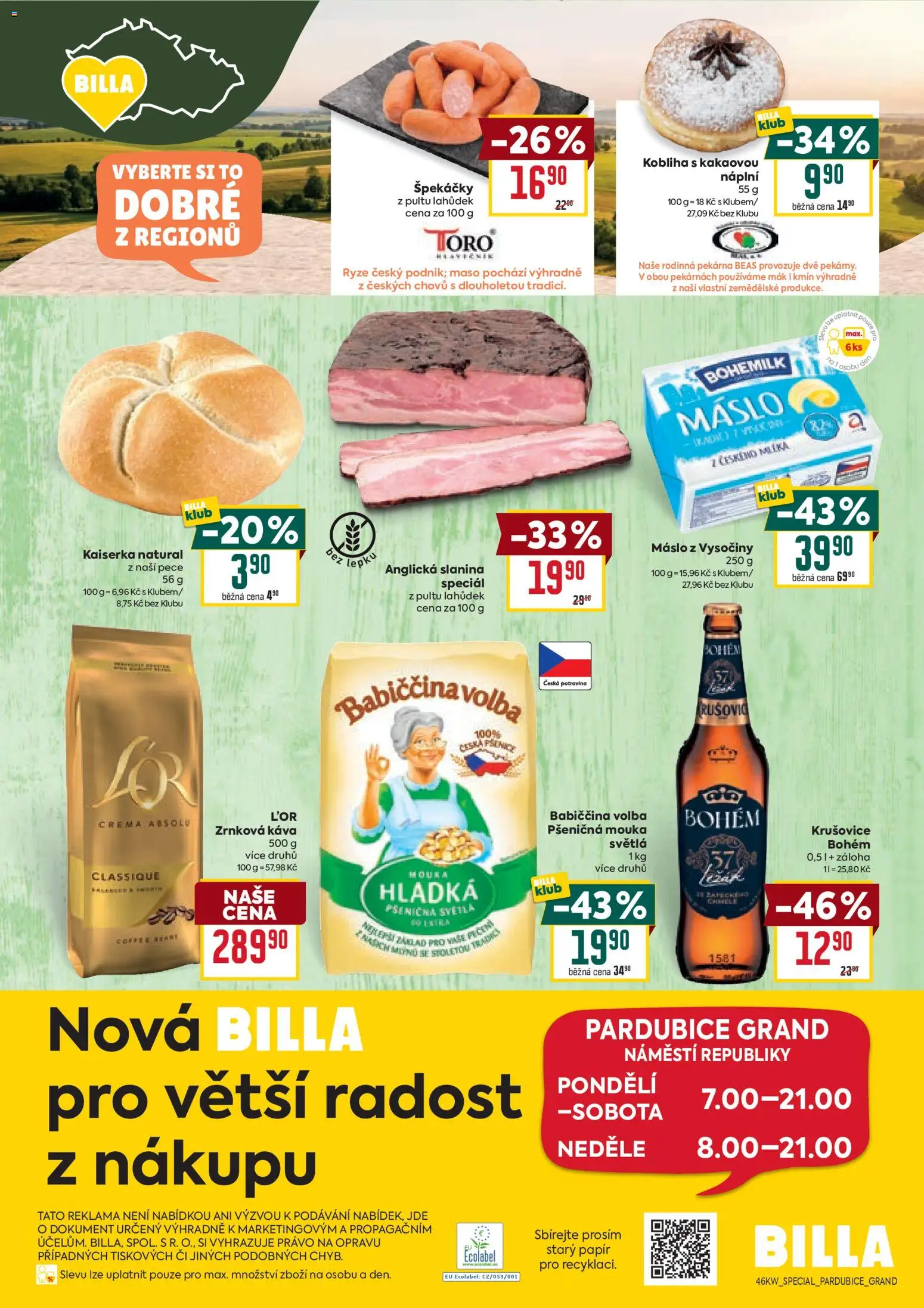 Billa leták - Speciál: Pardubice od 12.11.2025 | Strana: 2 | Produkty: Špekáčky, Anglická slanina, Krušovice, Mouka