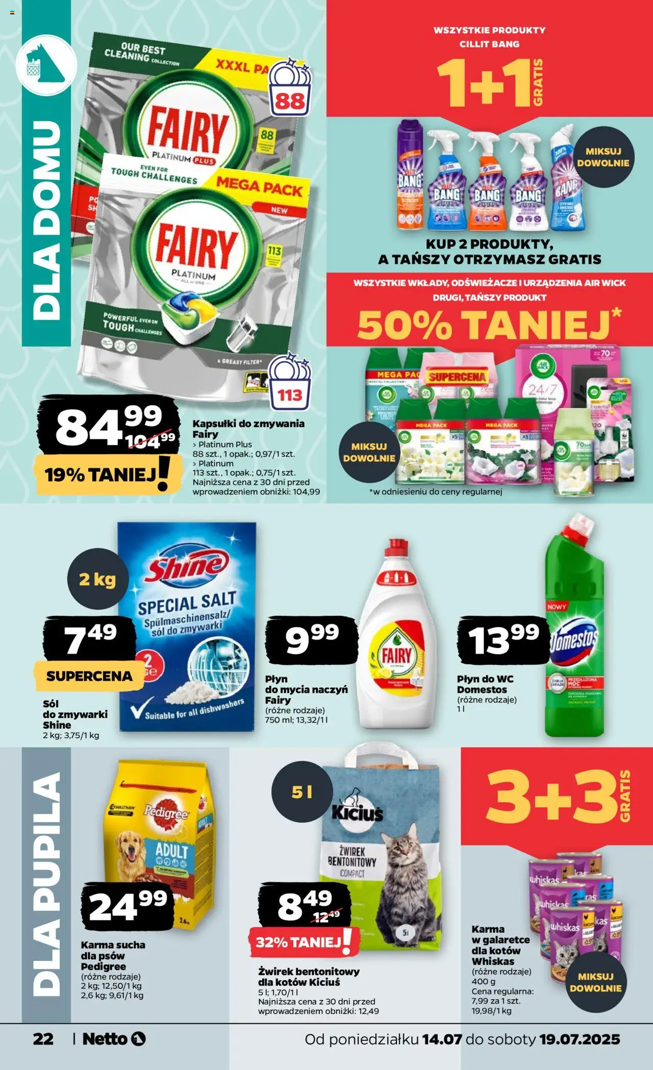Netto gazetka - Spożywcza od 14.07.2025 | Strona: 22 | Produkty: Domestos, Żwirek bentonitowy, Fairy, Sól