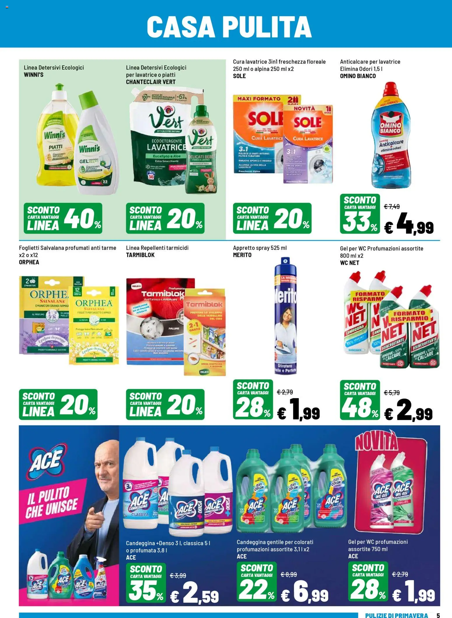 Volantino Iper del 07.04.2026 | Pagina: 5 | Prodotti: Candeggina, Anticalcare, Lavatrice, WC