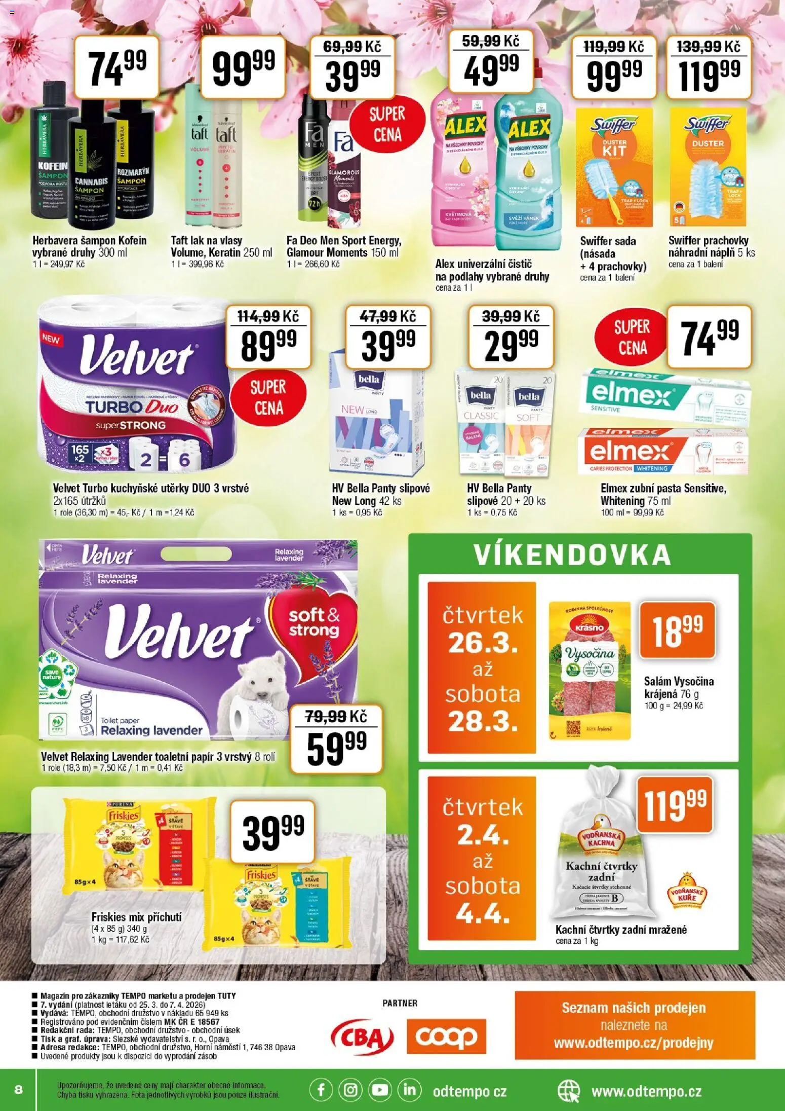 Tempo leták - Tuty od 25.03.2026 | Strana: 8 | Produkty: Elmex, Kuře, Velvet Turbo, Šampon