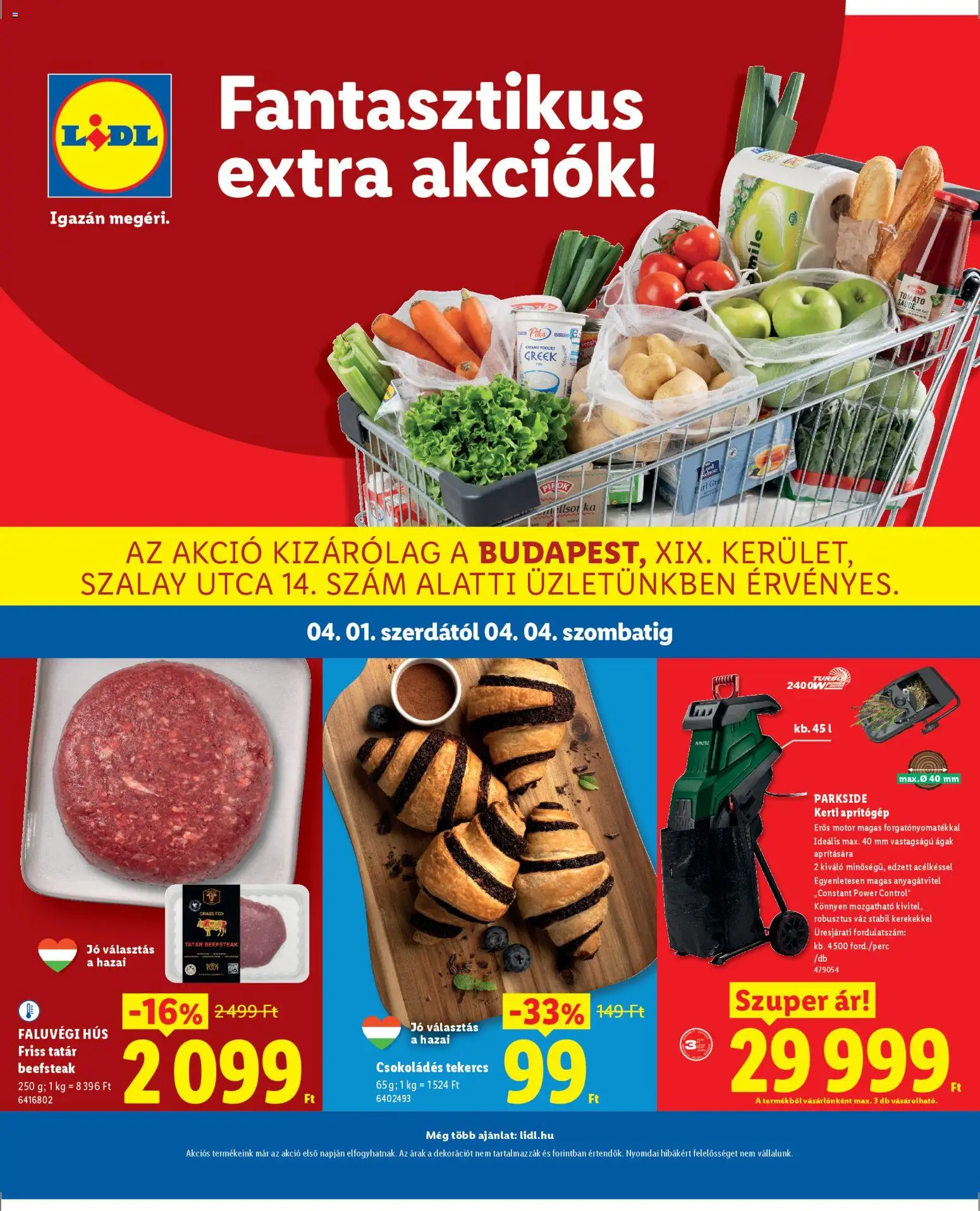 Lidl akciós ujság - amely érvényes a következő dátumtól: 01.04.2026 | Oldal: 1 | Termékek: Parkside, Hús, Aprítógép