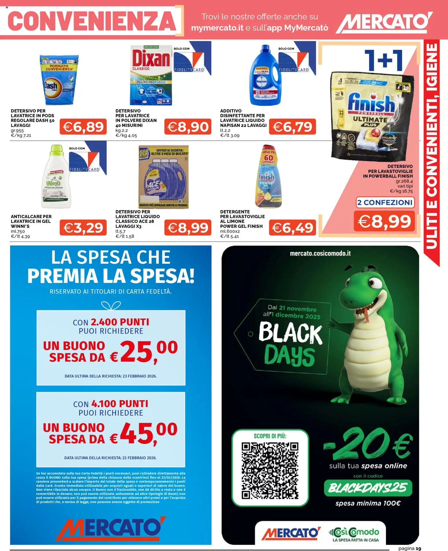 Volantino Mercatò del 18.11.2025 | Pagina: 19 | Prodotti: Detergente, Anticalcare, Lavatrice, Lavastoviglie