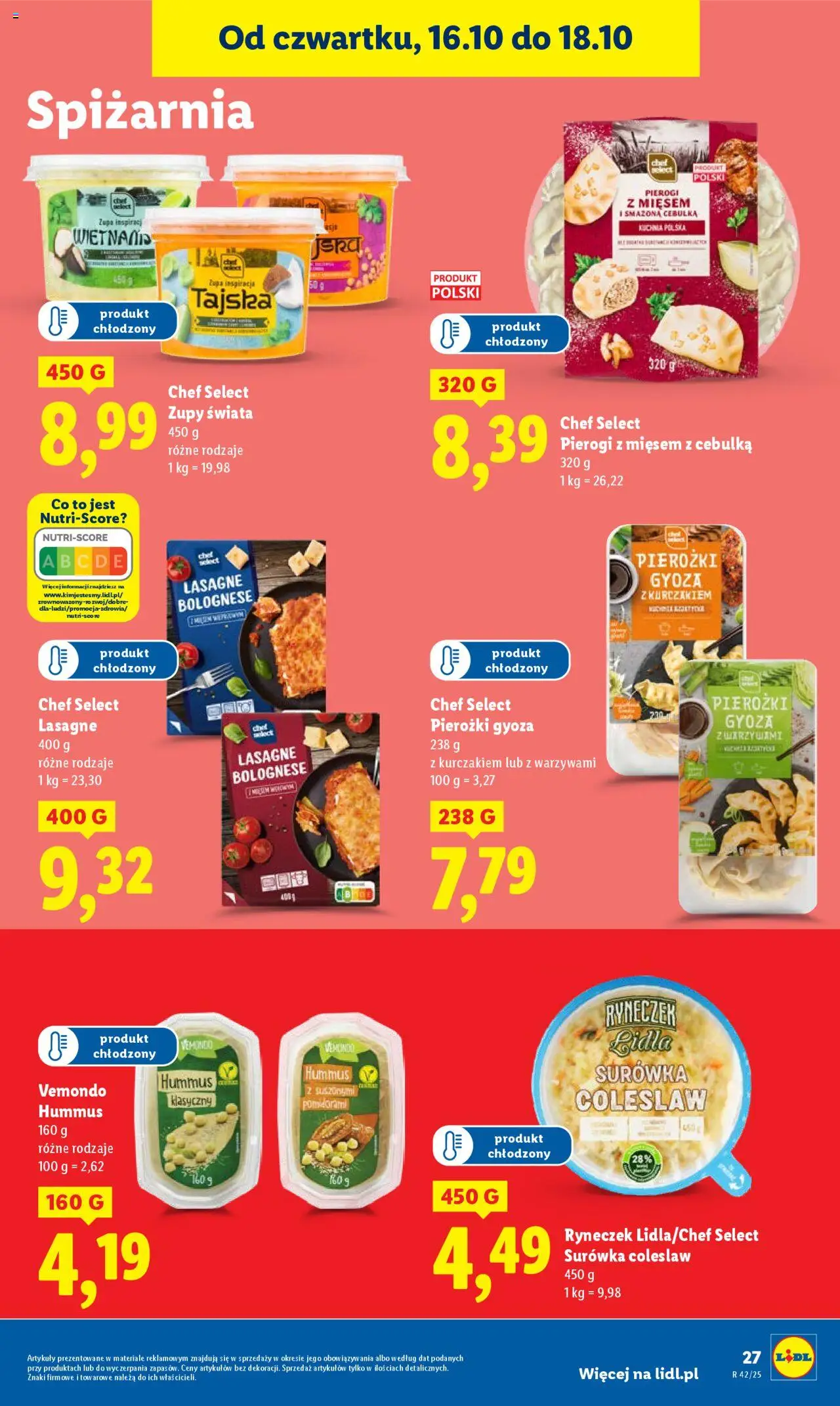 Lidl Gazetka od 16.10.2025 | Strona: 31 | Produkty: Pierogi, Hummus klasyczny, Lasagne, Surówka colesław