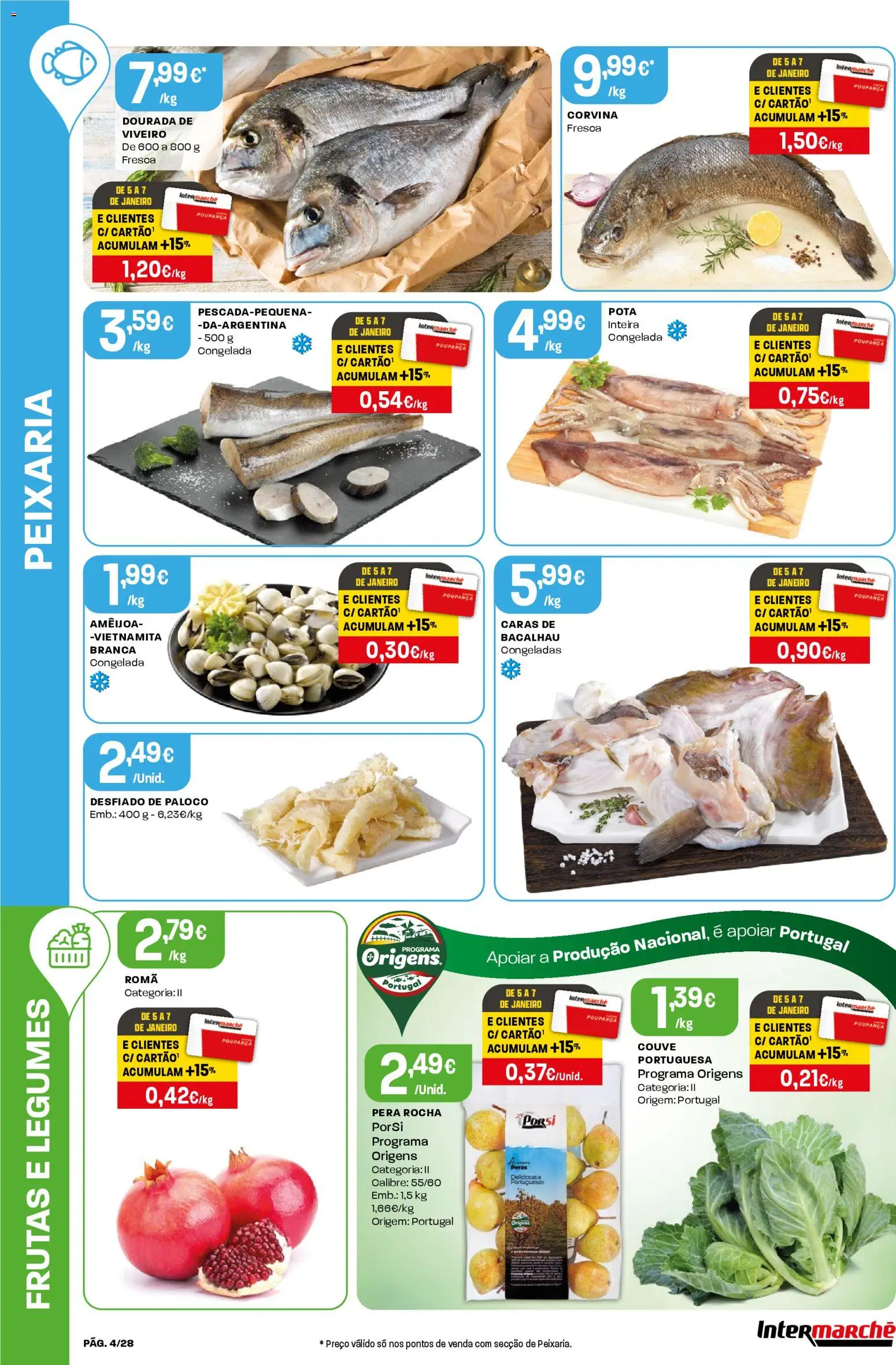 Intermarché folheto │ válido de 02.01.2026 | Página: 4 | Produtos: Dourada, Bacalhau, Peras, Couve