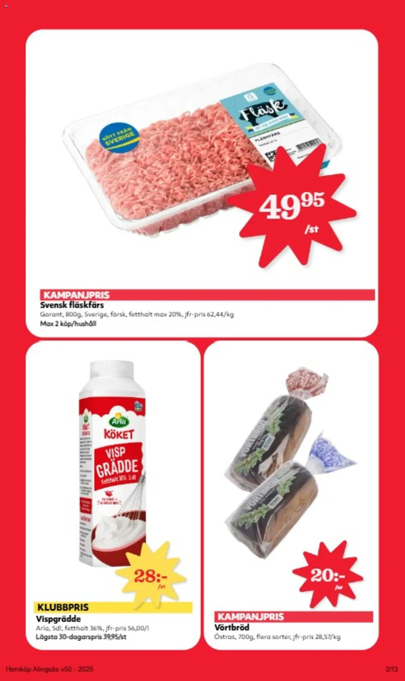 Hemköp reklamblad aktuell från 08.12.2025 | Sida: 2 | Produkter: Visp, Fläsk, Grädde, Vispgrädde
