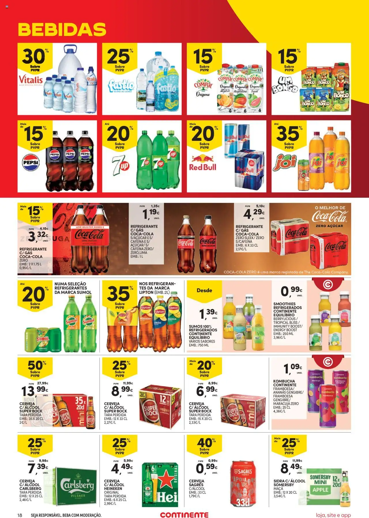 Continente Semanal Continente Bom Dia │ válido de 14.10.2025 | Página: 18 | Produtos: Maça, Sumo, Cerveja, Somersby