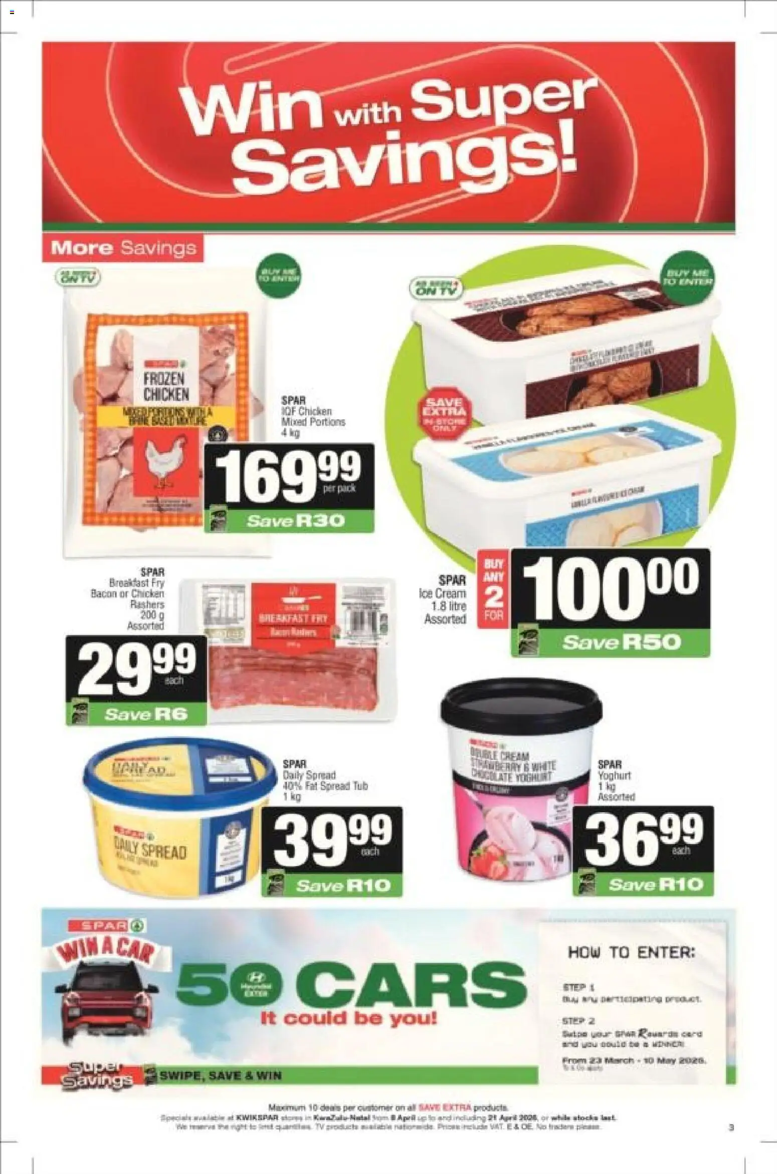 New KWIKSPAR catalogue – valid from 08.04.2026 | Page: 3 | Products: Chicken, Cream, Ice cream, Bacon