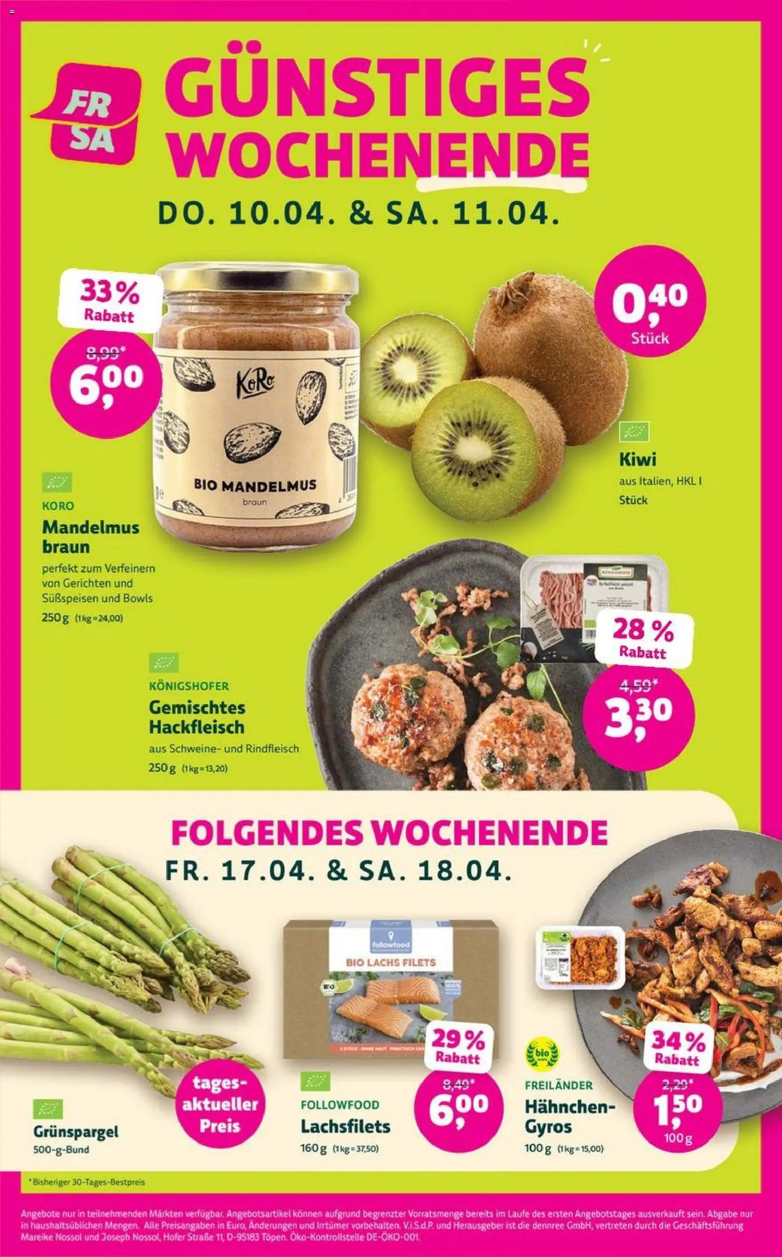 Denns BioMarkt Angebote – gültig ab 08.04.2026 | Seite: 4 | Produkte: Hahnchen, Gyros, Kiwi, Hackfleisch