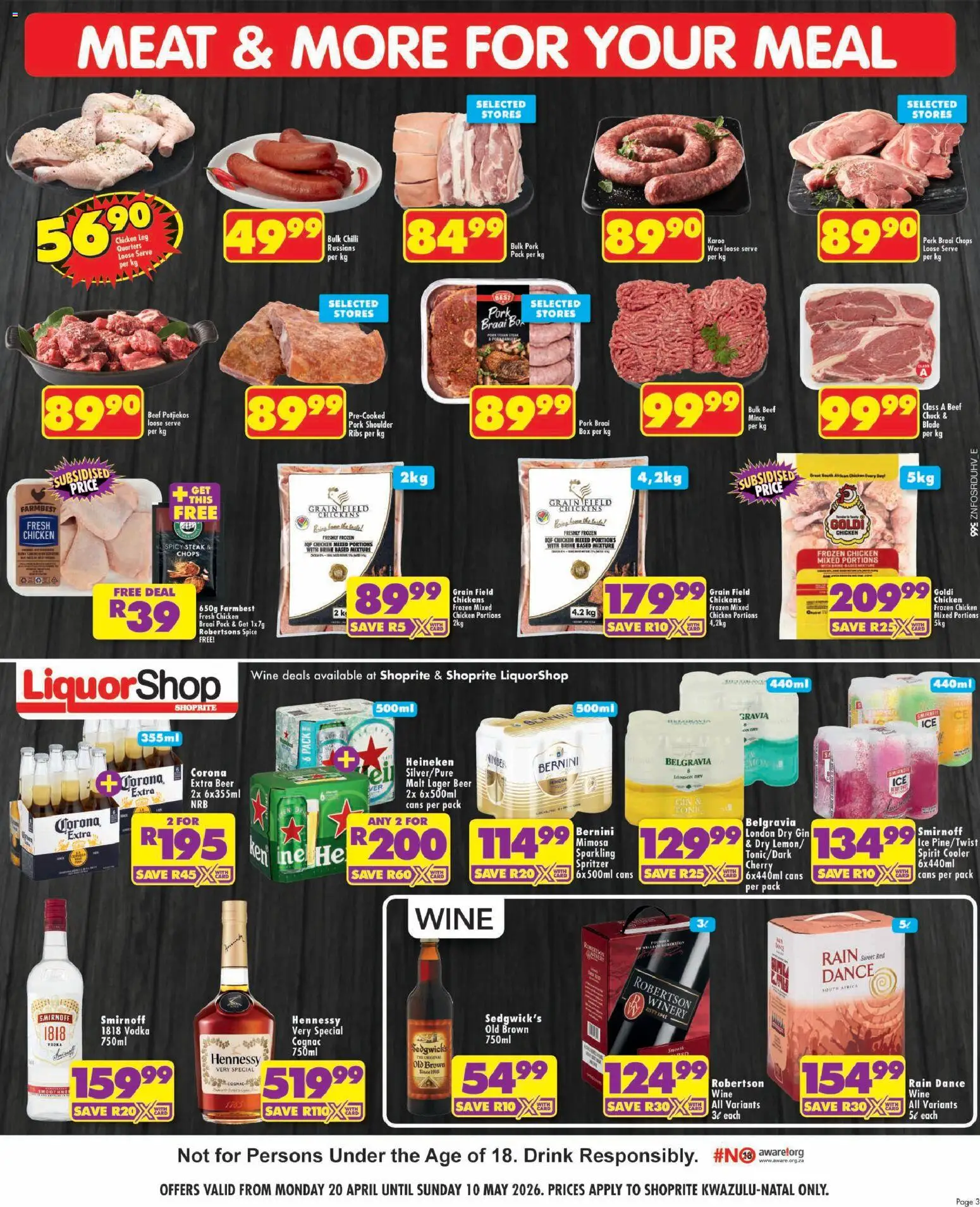 New Shoprite catalogue – valid from 20.04.2026 | Page: 3 | Products: Cooler, Pork, Sausage, Chilli