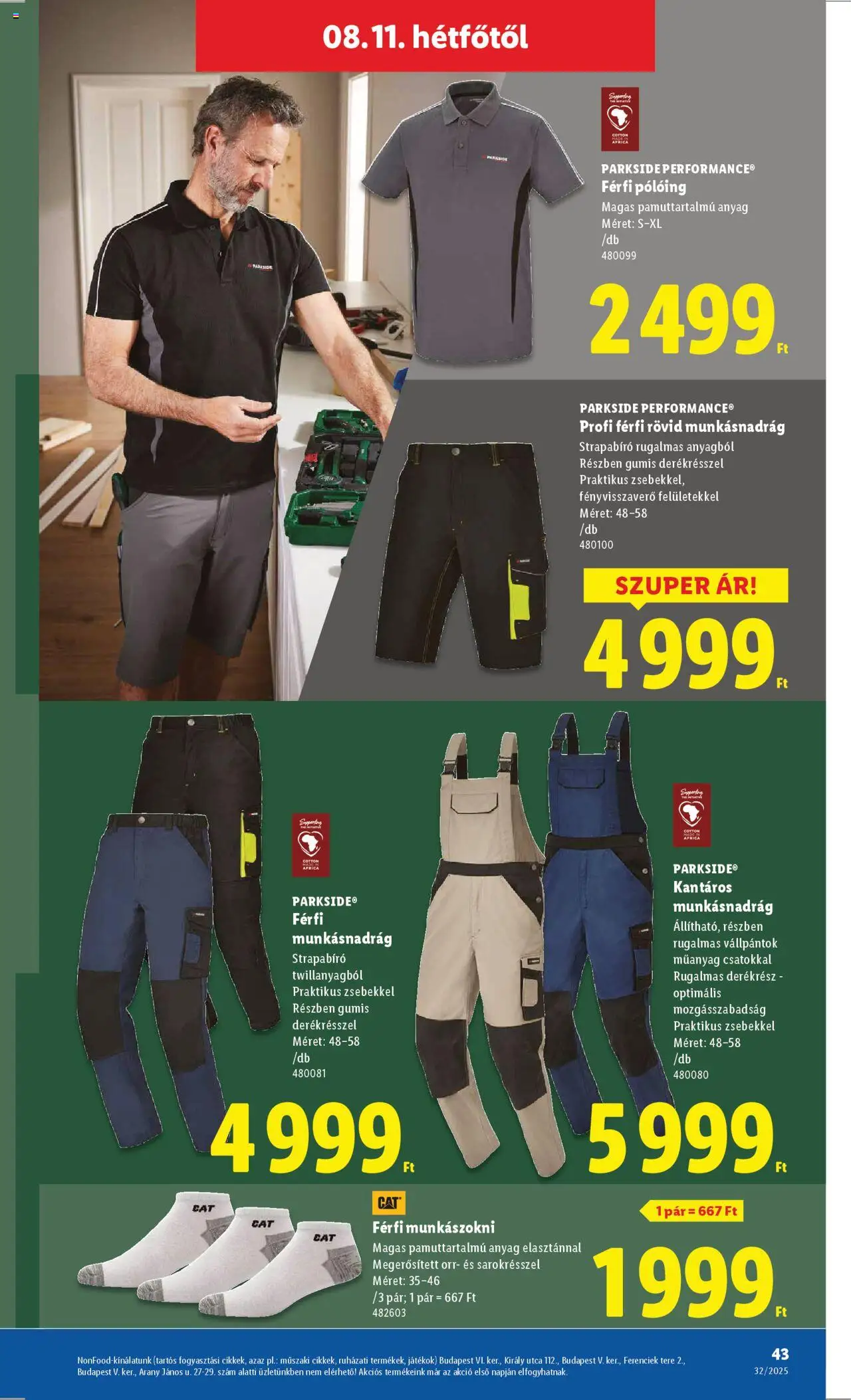 Lidl akciós ujság - amely érvényes a következő dátumtól: 07.08.2025 | Oldal: 43 | Termékek: Parkside, Pólóing, Munkásnadrág, Játékok