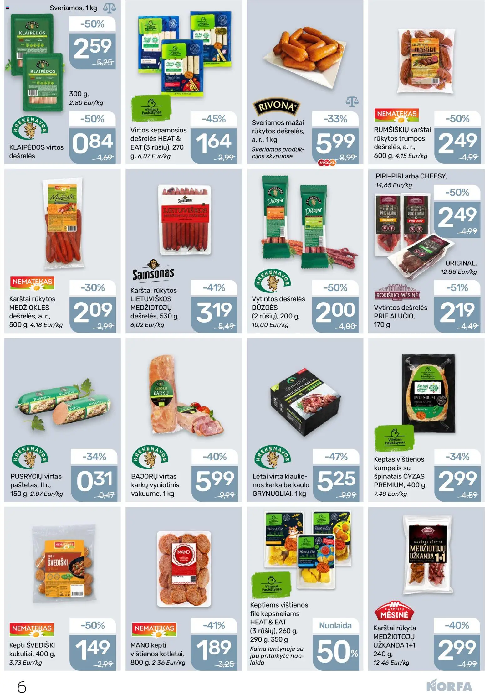 NORFA akcijos nuo 19.02.2026 | Puslapis: 6 | Prekių: Vištienos, Kiaulienos, Dešrelės