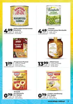 Pogląd oferty "Odido gazetka - Wybrane produkty" - ważna od 18.03.2026 | Strona: 3 | Produkty: Miód huzar, Miód, Kukurydza słodka, Cukier