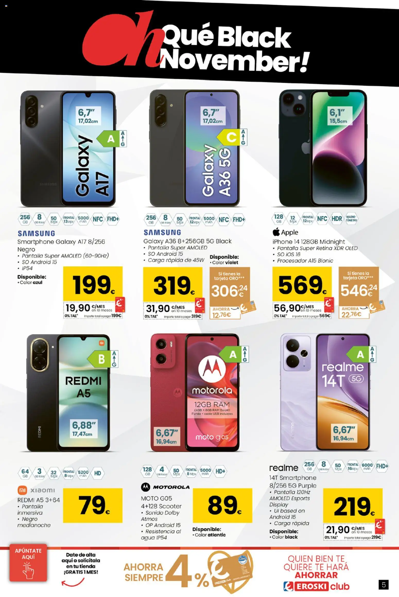 Eroski - Black Friday │ válido desde el 13.11.2025 | Página: 5 | Productos: Té, Smartphone, Apple, Cable