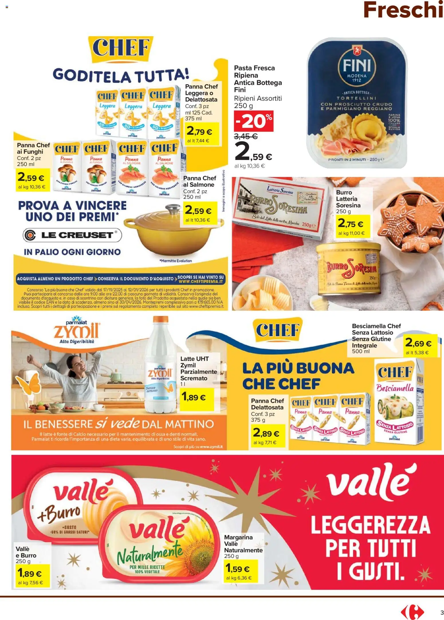 Volantino Carrefour del 27.12.2025 | Pagina: 3 | Prodotti: Salmone, Latte, Parmigiano reggiano, Parmigiano