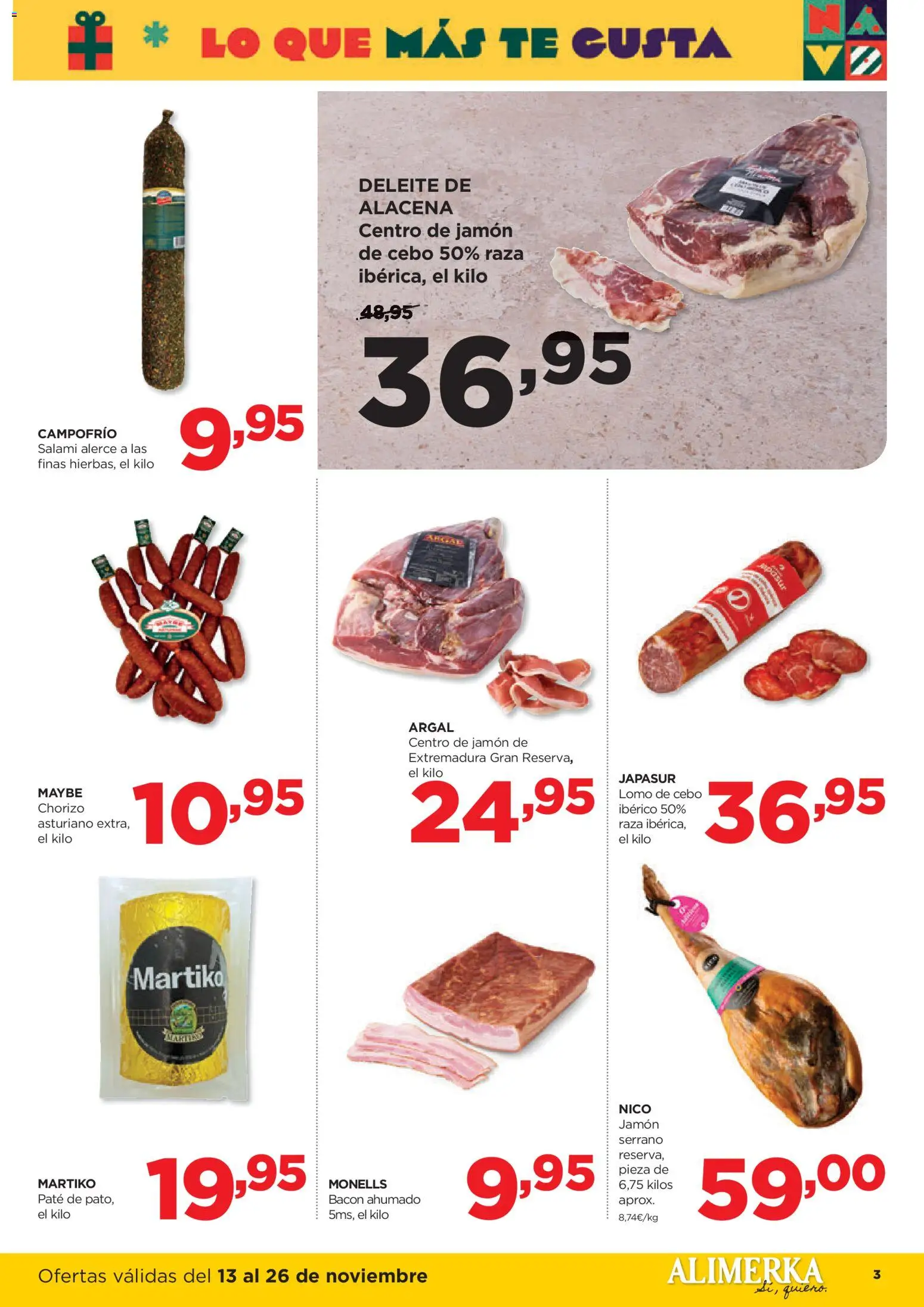 Alimerka folleto Castilla y León │ válido desde el 13.11.2025 | Página: 3 | Productos: Jamón, Paté, Té, Salami